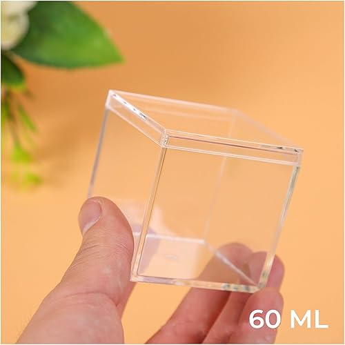 Miniatura 3 de Caja de acrílico transparente con tapas, paquete de 4 cubos cuadrados de plástico acrílico de 4.3 x 2.7 x 1 pulgadas, cajas de dulces de Navidad