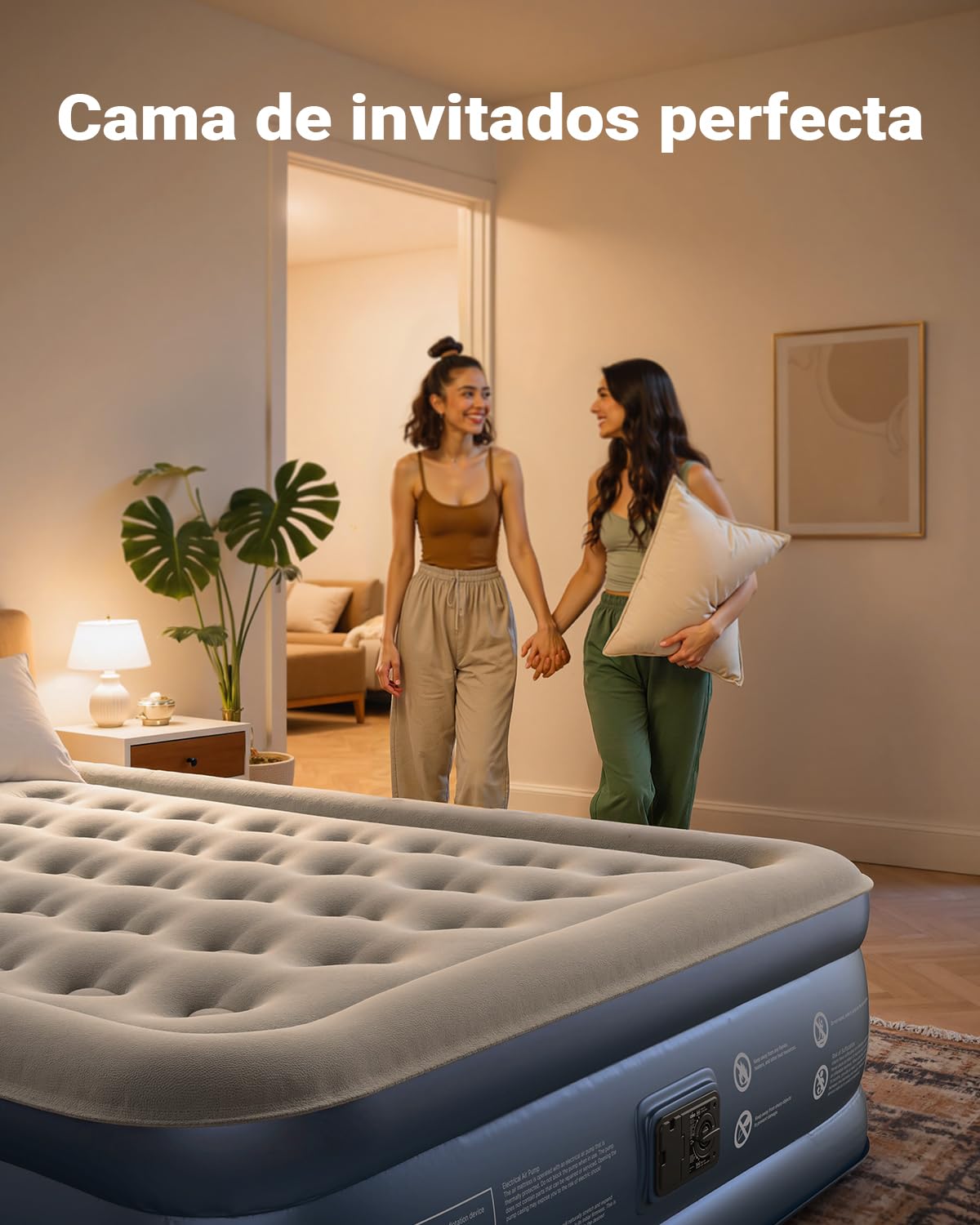 iDOO Colchón Hinchable 152x203x46cm Bomba Integrada Máximo 295kg Cama Matrimonial