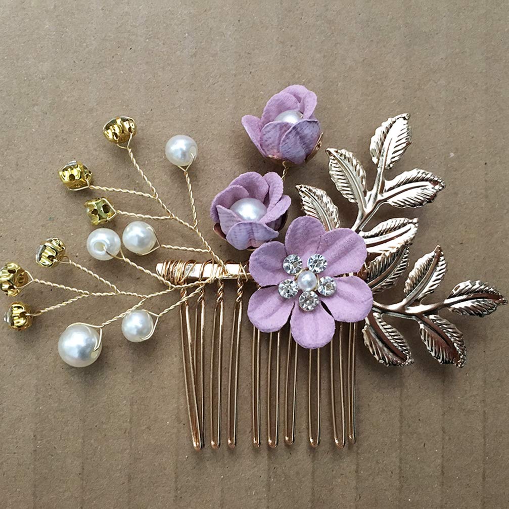 NUOBESTY Wedding Hair Comb Set 4 Pcs Rhinestone Floral Bridal Headpiece Hair Accessories for Bridesmaids and Wedding Dress