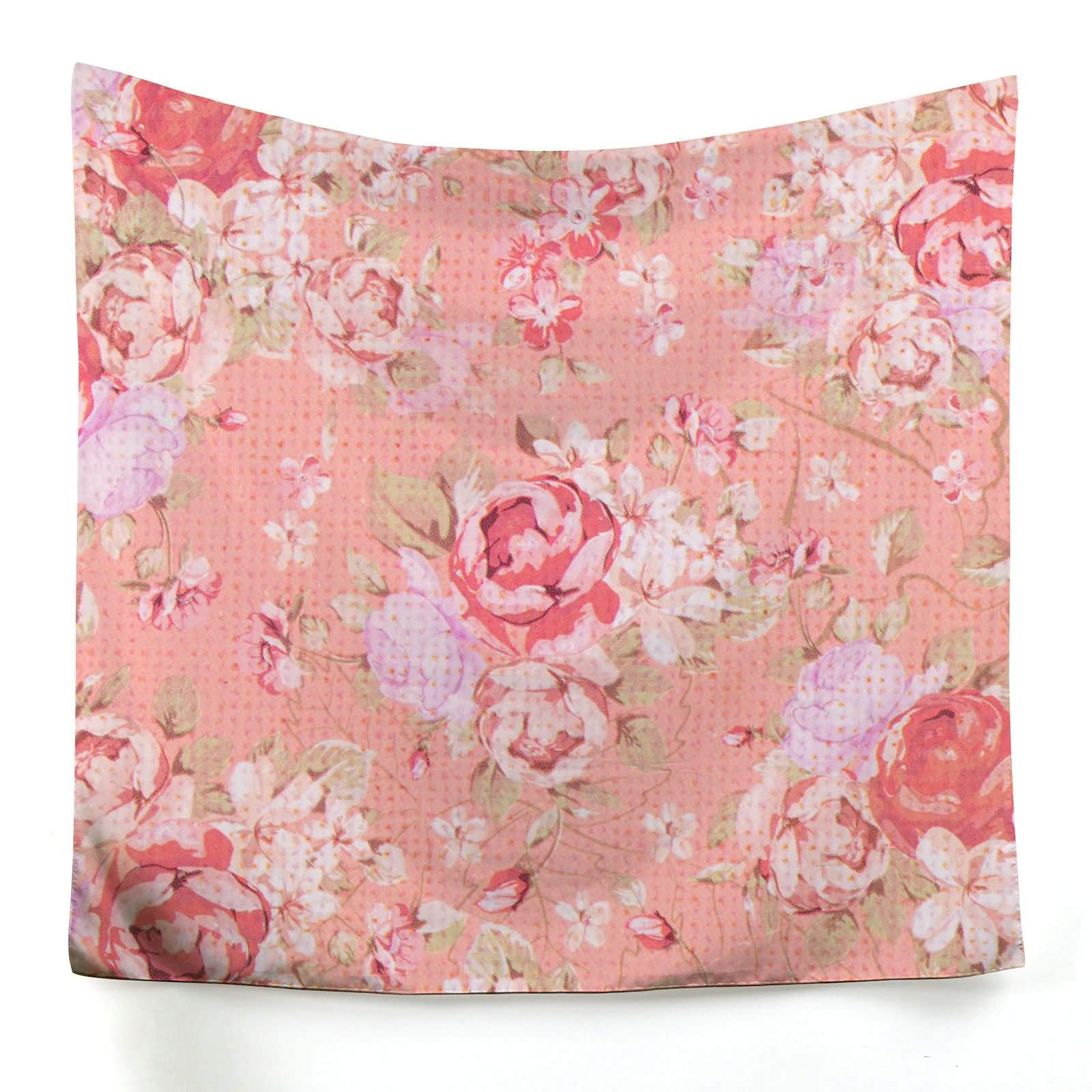 Tapisserie murale toile imprimé rose motif fleurs decoration 150x150cm