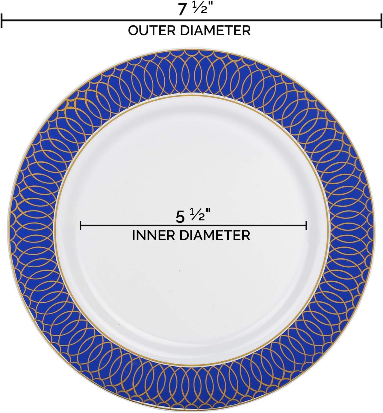 Elegant Disposable Plastic Dessert Plates 120 Pcs, 7.25" Heavy Duty Fancy White with Blue Appetizer Plates Party Supplies For Wedding, Birthday & All Occasions