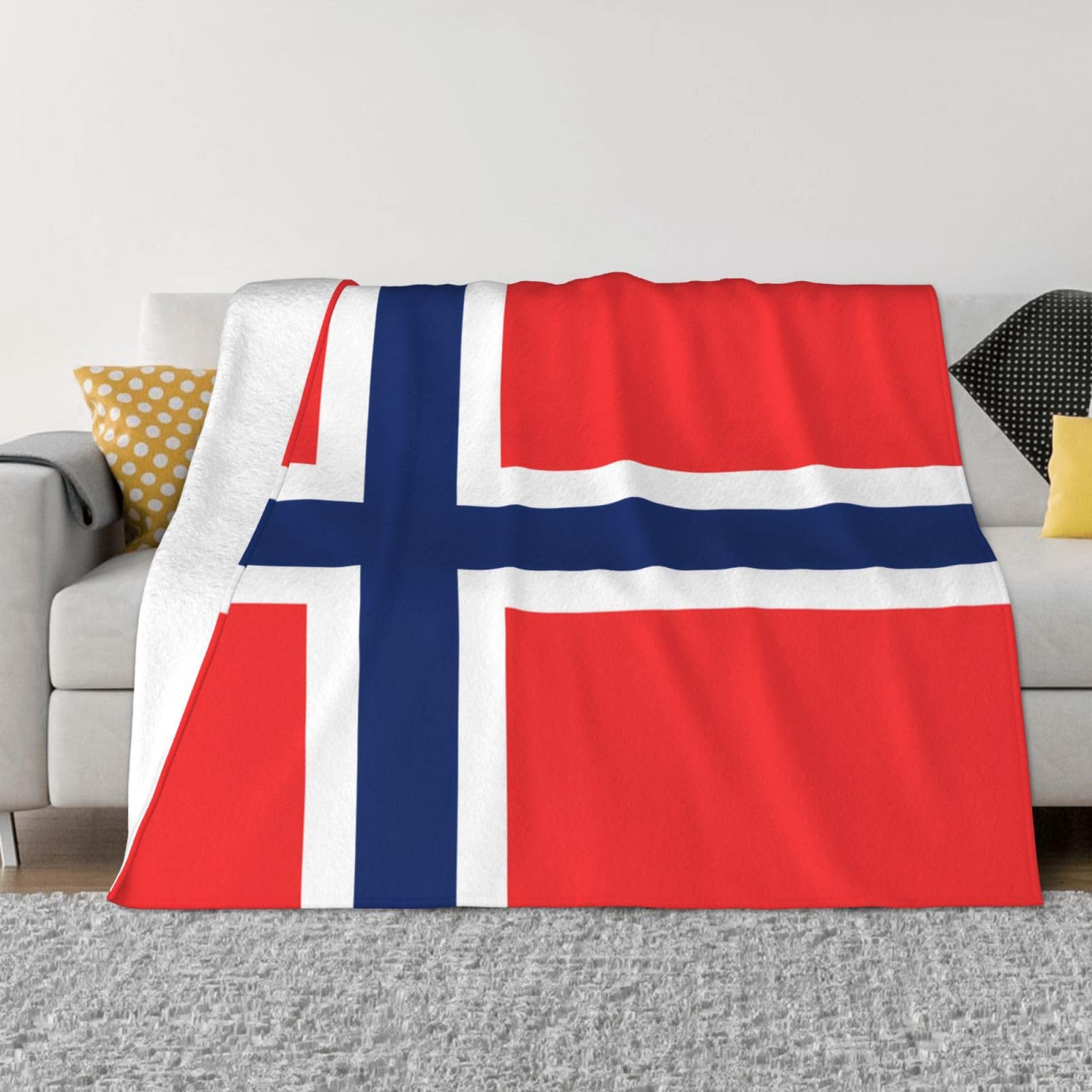 Manta de viaje portátil de 80 x 60 pulgadas, suave, resistente a las arrugas, plegable, exquisito estampado de la bandera noruega