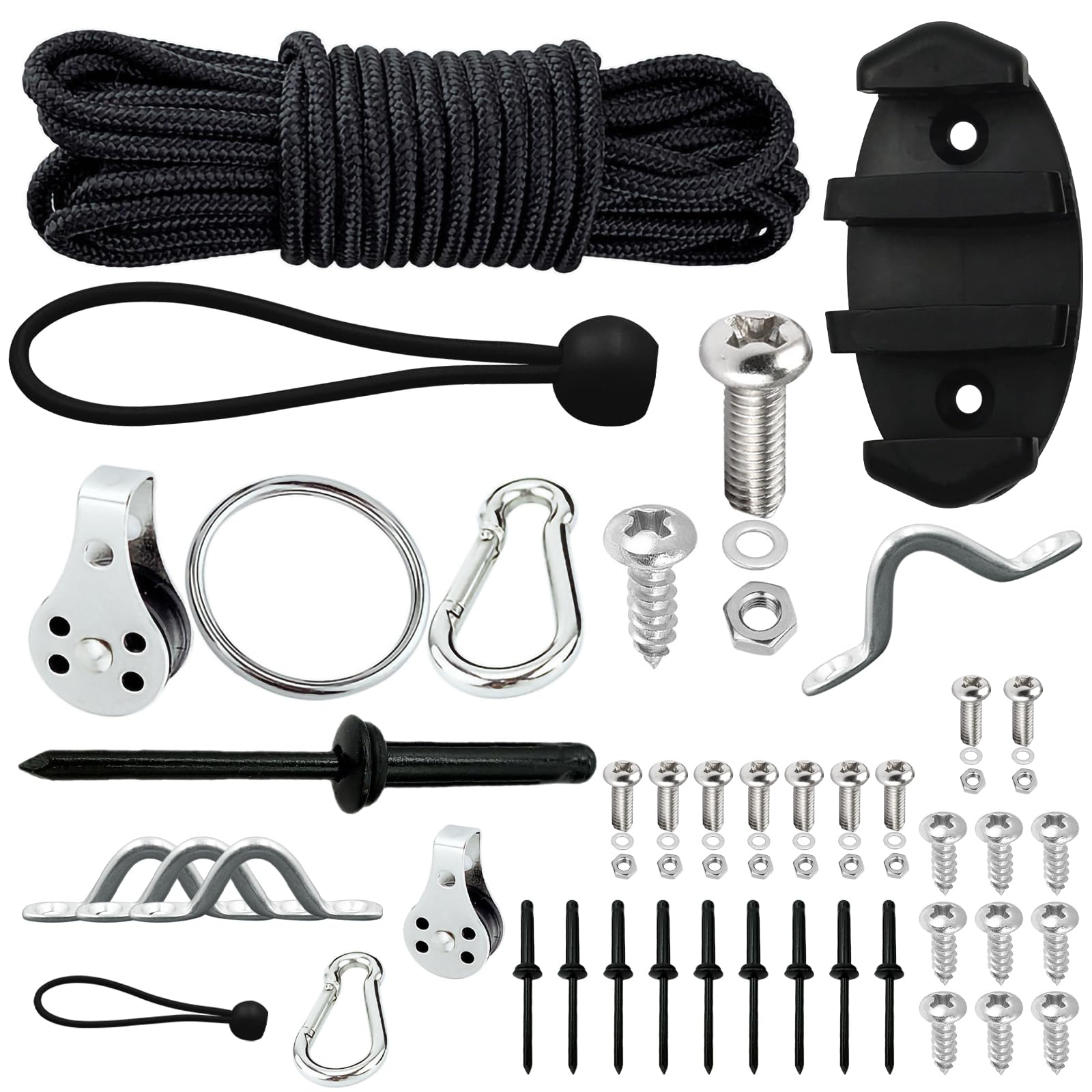 Kayak Anchor Trolley Kit with Rope Cleat & Nylon Rope & Pulley Rope Buckle, Anchor Stability System for Kayak Canoes Boat