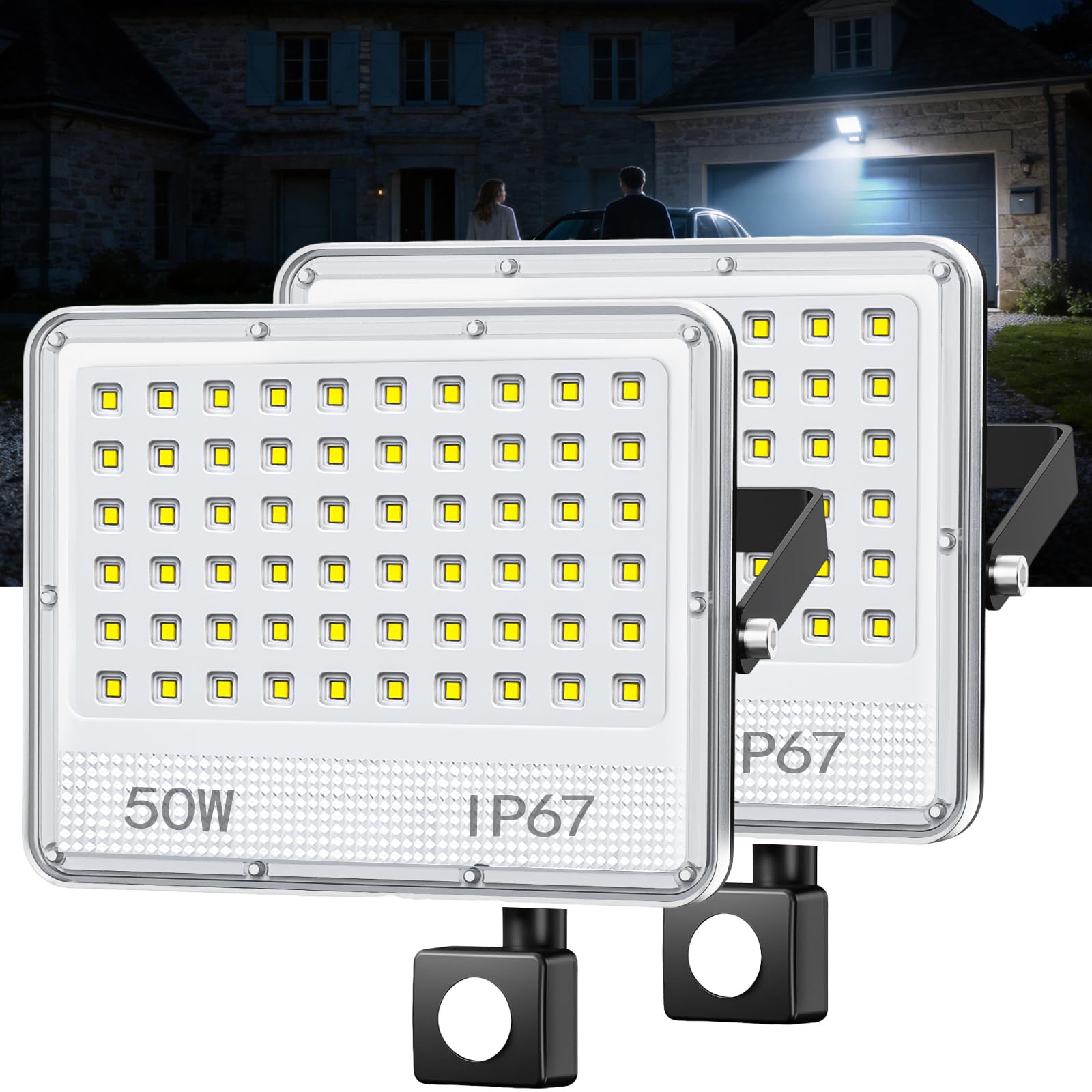 Projecteur LED Extérieur avec Détecteur,2 Pieces 50W 5000LM