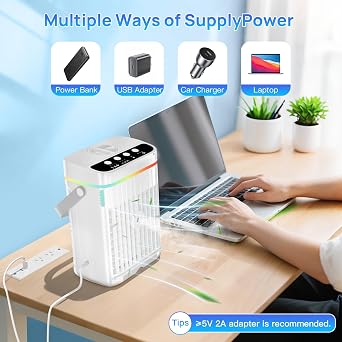 Portable Air Conditioners, 40oz Water Tank, 3 Wind Speed & 3 Cool Mist, 1-3H Timer & 7 LED Light, Personal Air Conditioner Small Mini Air Conditioner Portable Air Cooler for Room/Office
