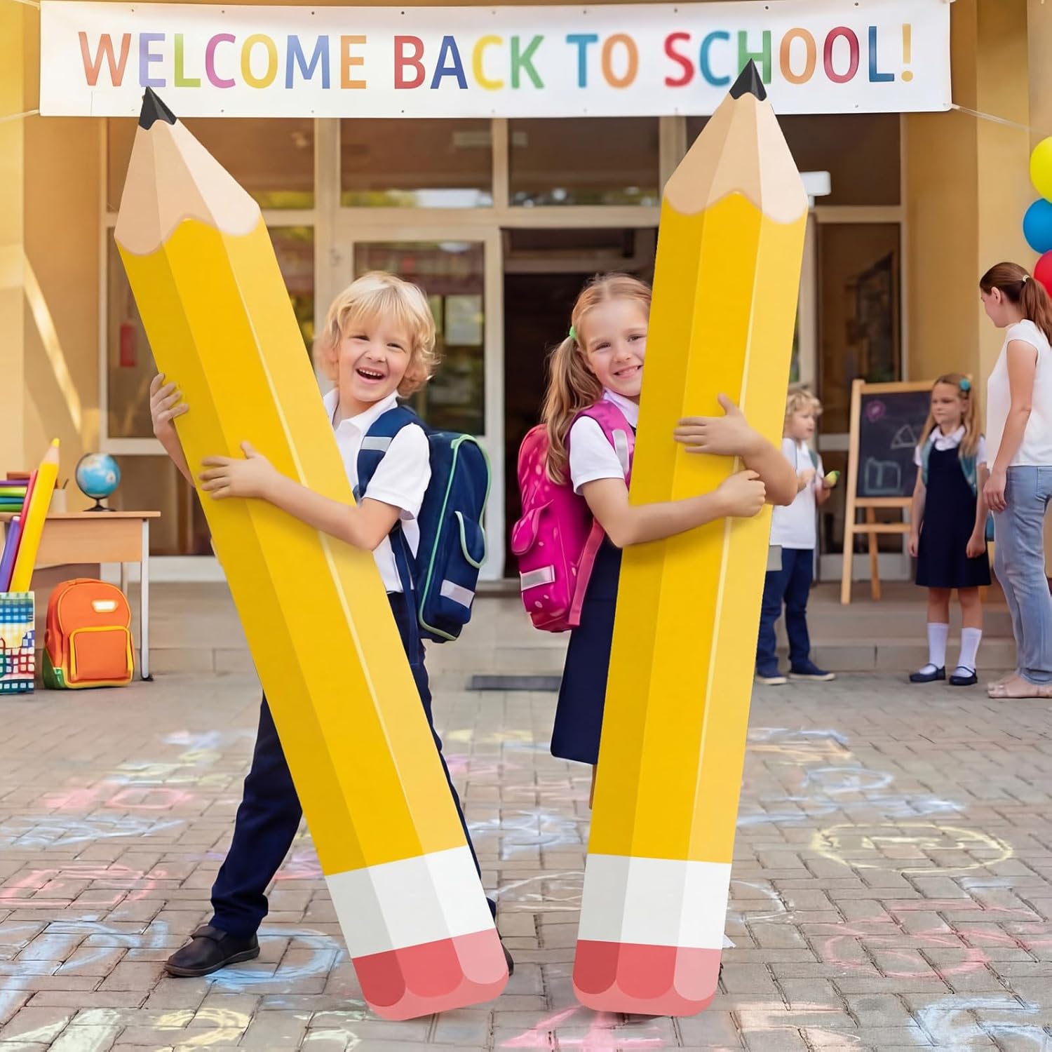 Bucherry 2 Pack Giant Pencil Classroom Decorations 79 Inch Jumbo Yellow Pencil Hollow Board Decor with Support Stand for Preschool Kindergarten Graduation Back to School First Day of School Photo Prop