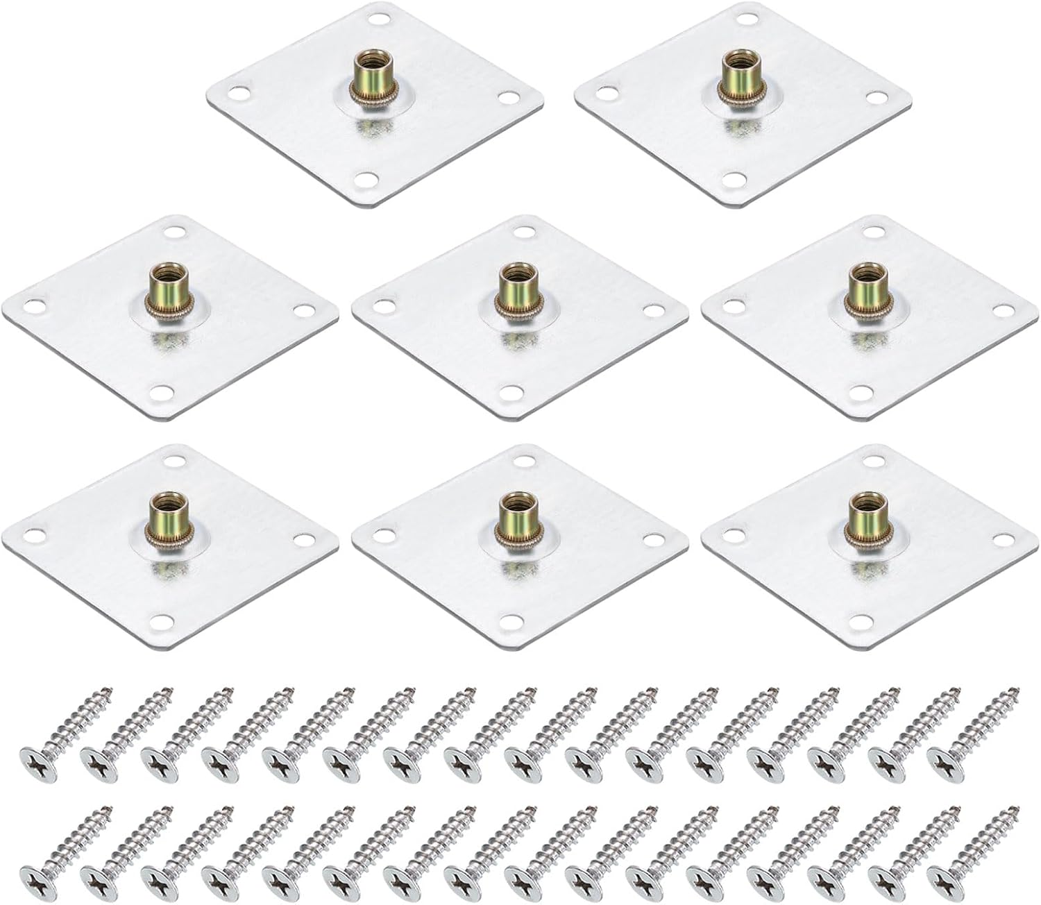 uxcell 8Pcs M10 Brad Hole t Nut, 70mm/2.8inch Square Base Weld Nuts Flange Insert Female Thread with Mounting Screws for Wood Furniture