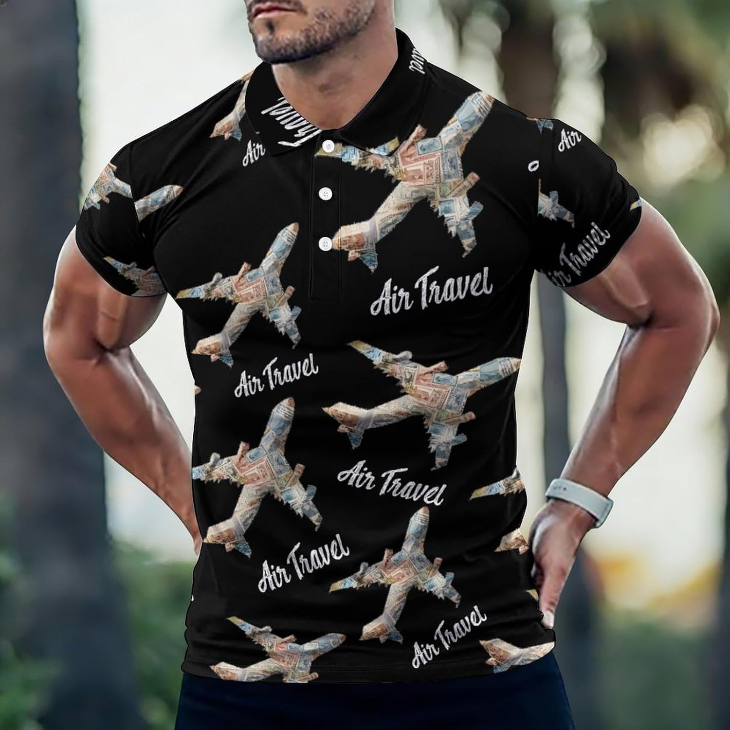Air Travel Stamp Airplane Golf Polo Shirts for Men Casual T Shirts 5X-Large