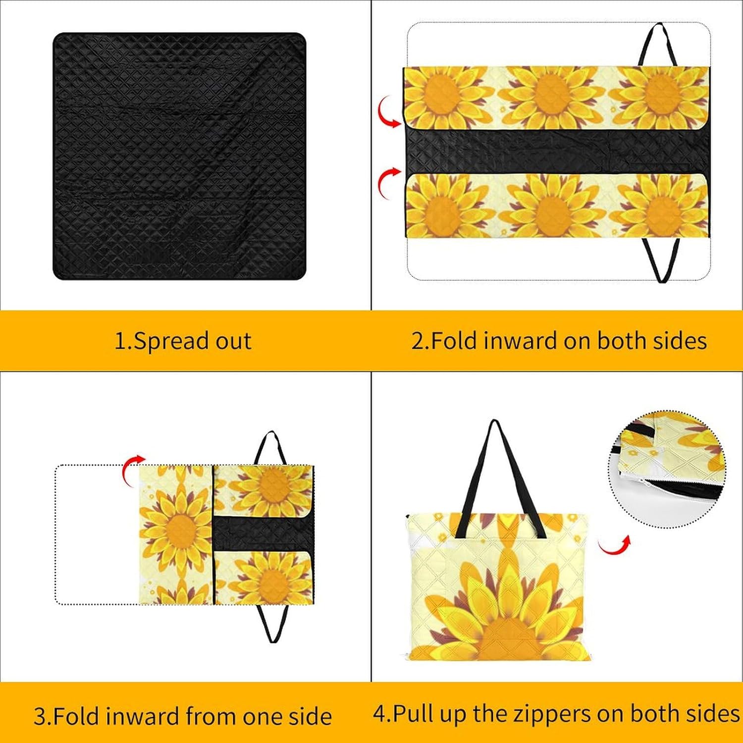 Picnic Mat Beach Blanket,with Sunflower Beauty Printed Picnic Blankets Waterproof Foldable Extra Large,Waterproof Sand Mat, Tote Picnic Camping Rugs,for Beach,Camping,Grass Lawn,Park