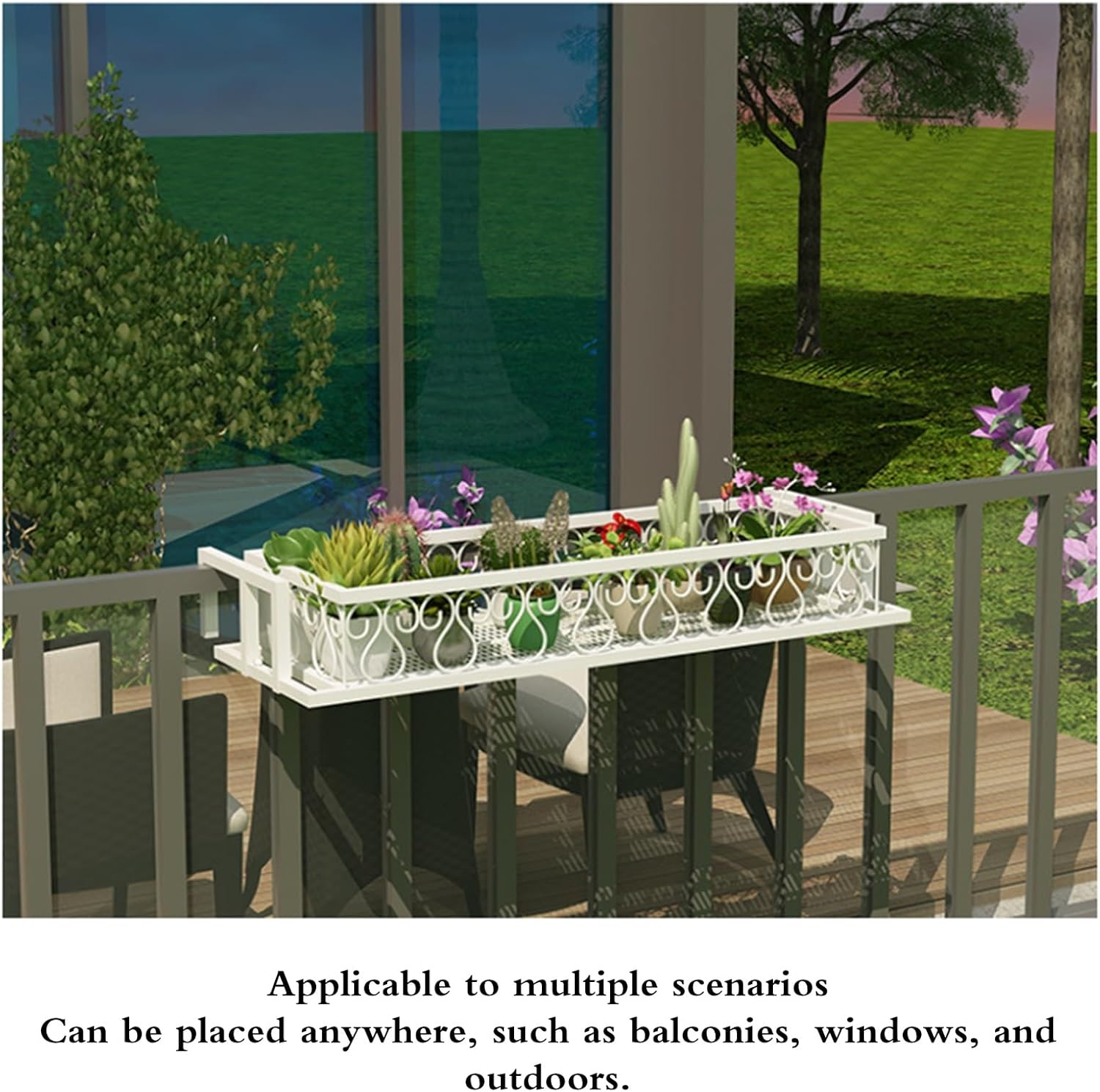 plant-racks Balcony Flower Stand –Window Hanging Plant Shelf For Railings, Indoor-Outdoor Garden Display Shelf For Potted Plants, Planter Organizer For Home Decor(White,100*25*20cm)