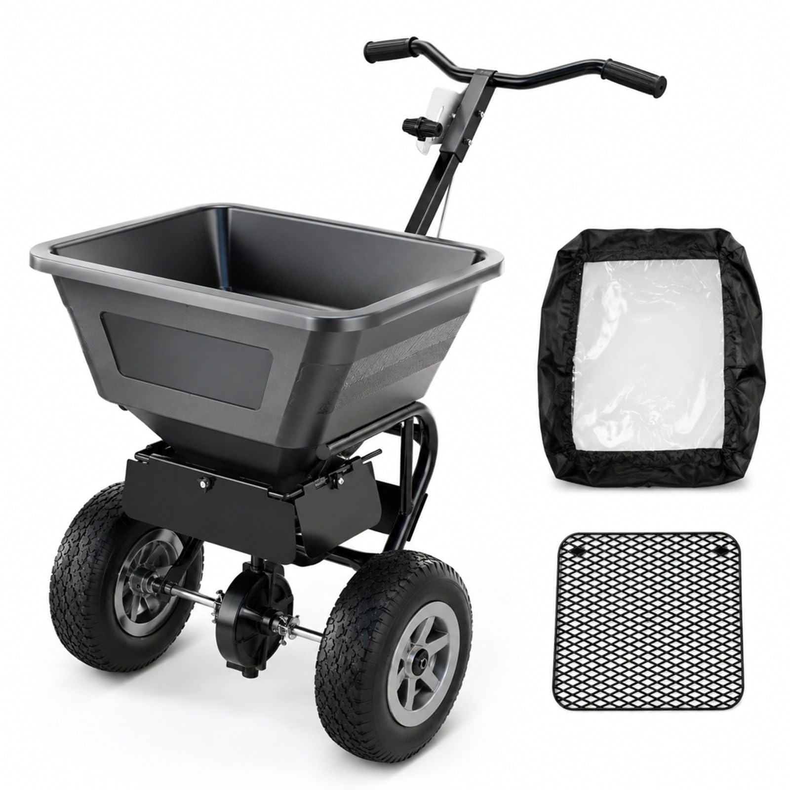 Épandeur à Pousser pour Engrais, graines et sel de déneigement, avec Roues pneumatiques