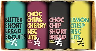 Josh & Jim's | 1 x Butter Shortbread | 1x Lemon Crisp Biscuits | 1x Chocolate Chip Shortbread | 1x Chocolate Chip & Cherry Biscuits| 12 Biscuits per Pack |Vegetarian Friendly – 4 x 160g Gift Box