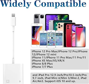 Apple MFi Certified Lightning to Ethernet Adapter - 2 in 1 RJ45 Ethernet LAN Network Adapter with Charge Port for iPhone/iPad/iPod, Plug and Play, Supports 100Mbps Network