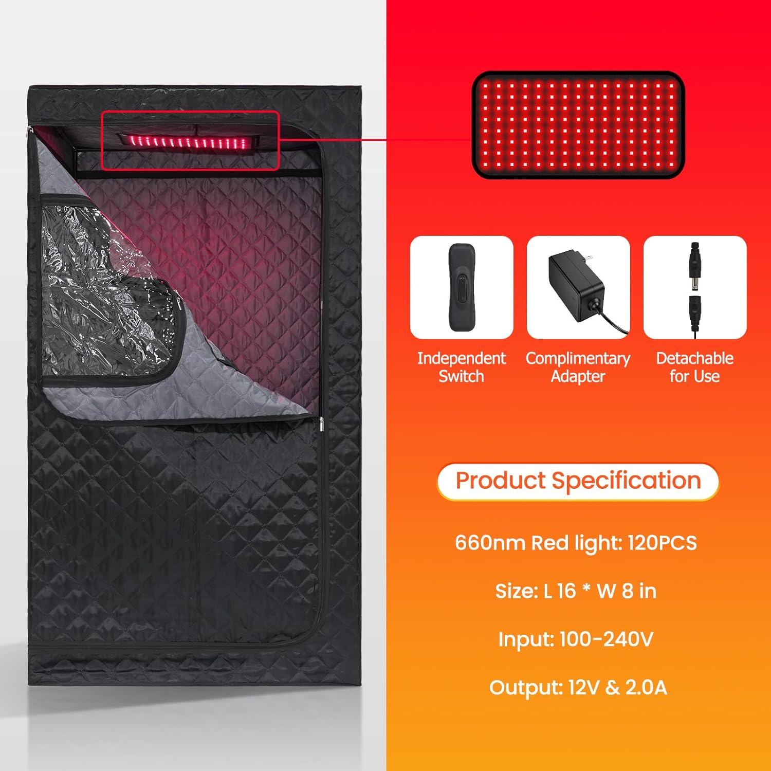 Smartamk Upgrade Portable Hot Air Sauna, 1 or 2 Person Home Sauna, 1500W & 149°F Dry Sauna Box, with 660nm Red Light Therapy, High-Back Adjustable Chair (110V)