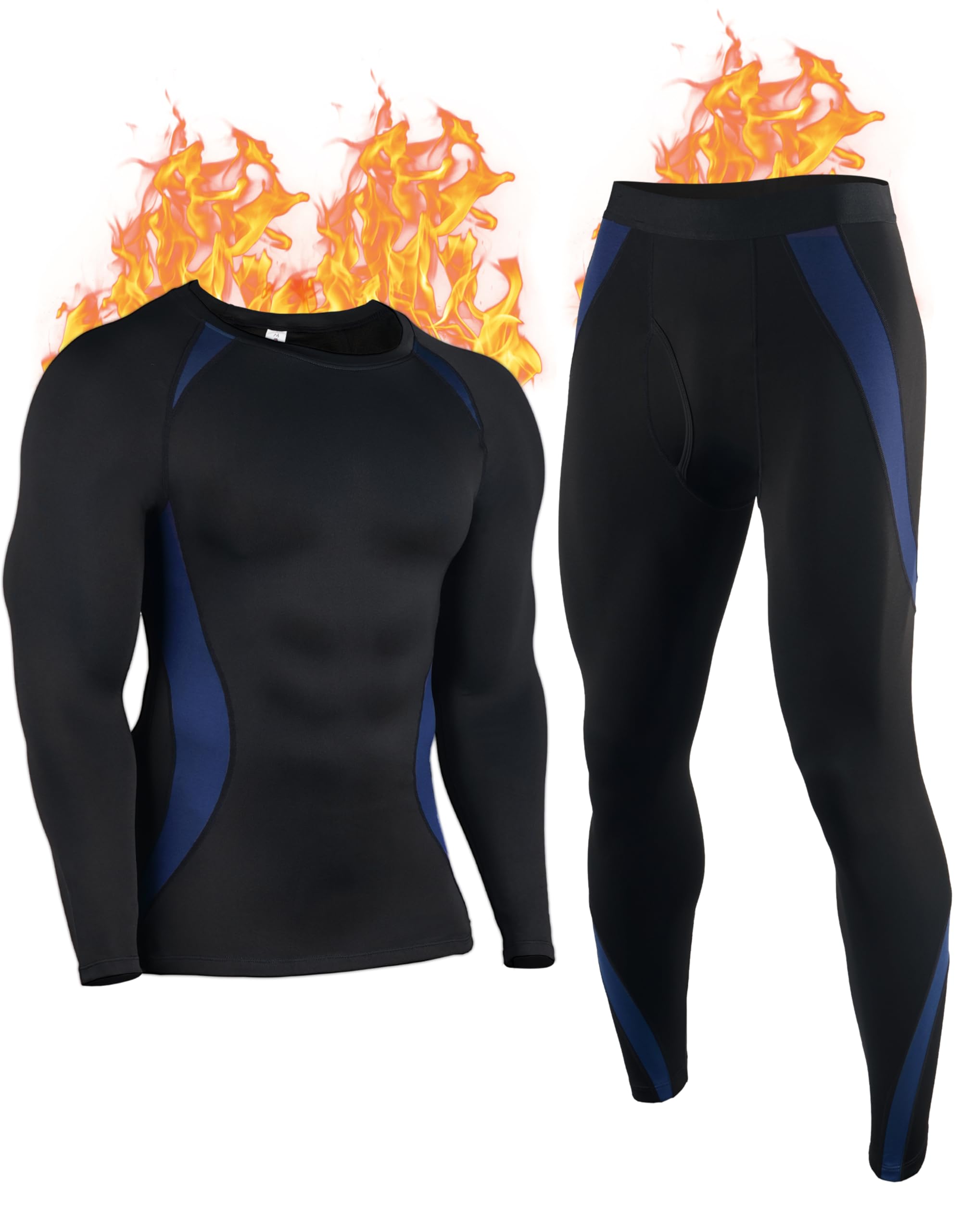 YESWEL Skiunterwäsche Herren XL, Winter Thermounterwäsche mit Innenfleece, Funktionsunterwäsche mit Eingriff, Atmungsaktiv Winter Skiunterwäsche