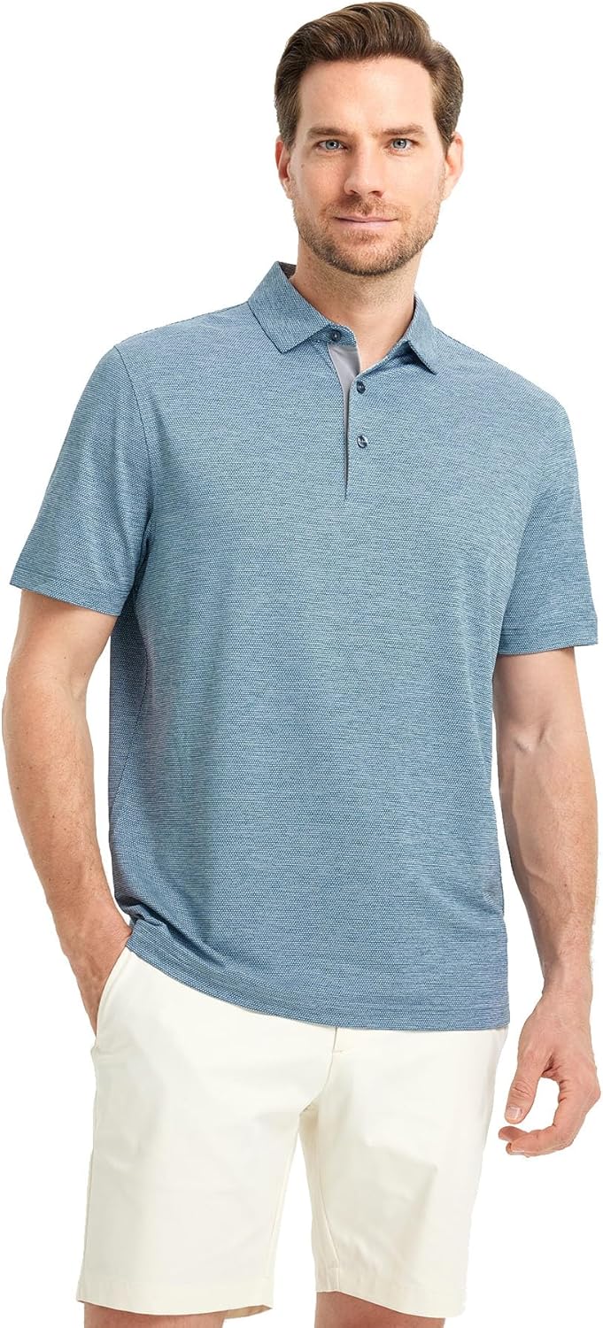 Rouen Mens Golf Shirts Short Sleeve Quick Dry Breathable Active Heather Jacquard Regular Fit Casual Polo Shirts for Men
