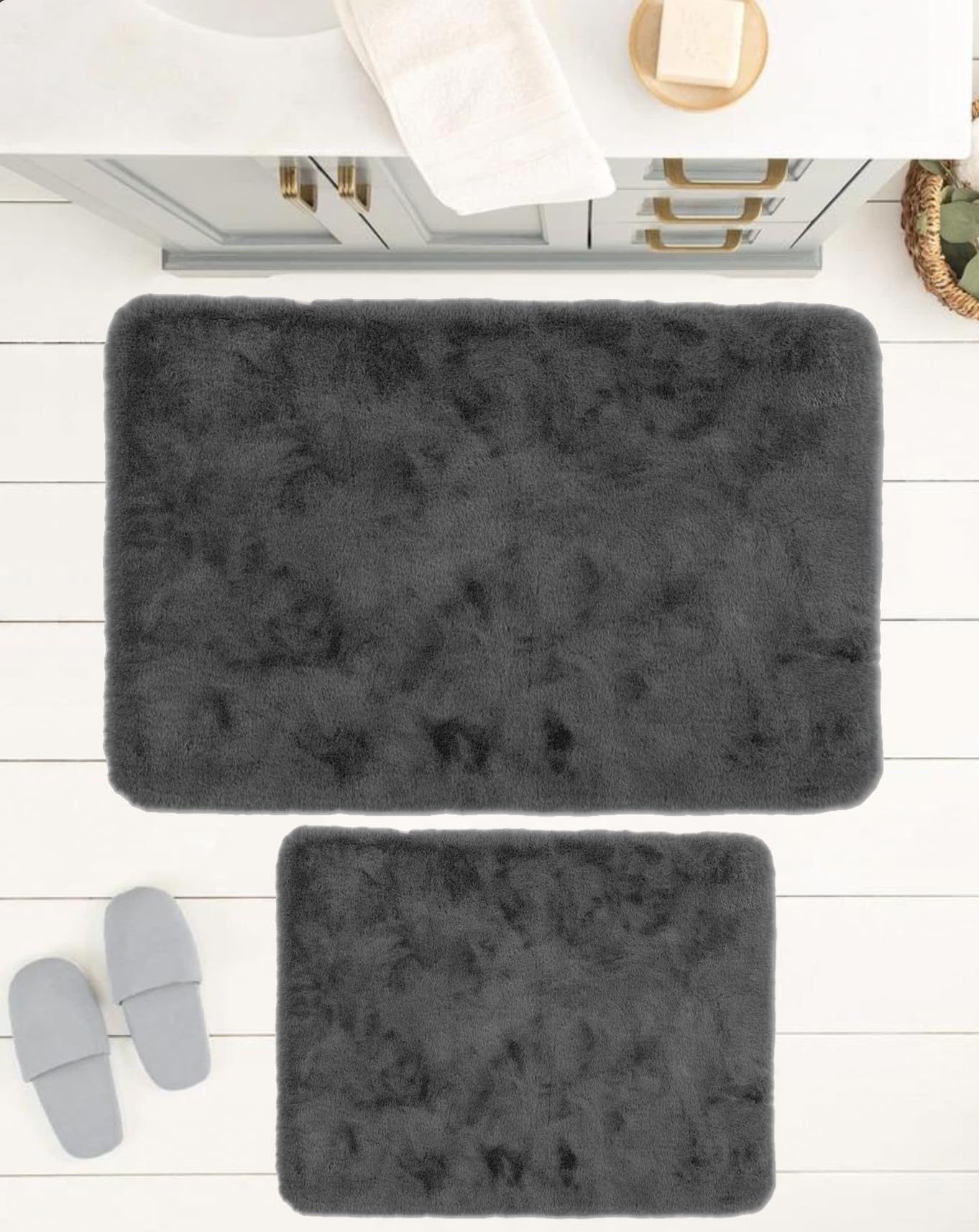 Lot De 2 Tapis De Bain Antidérapants à Séchage Rapide Avec Coussin (50