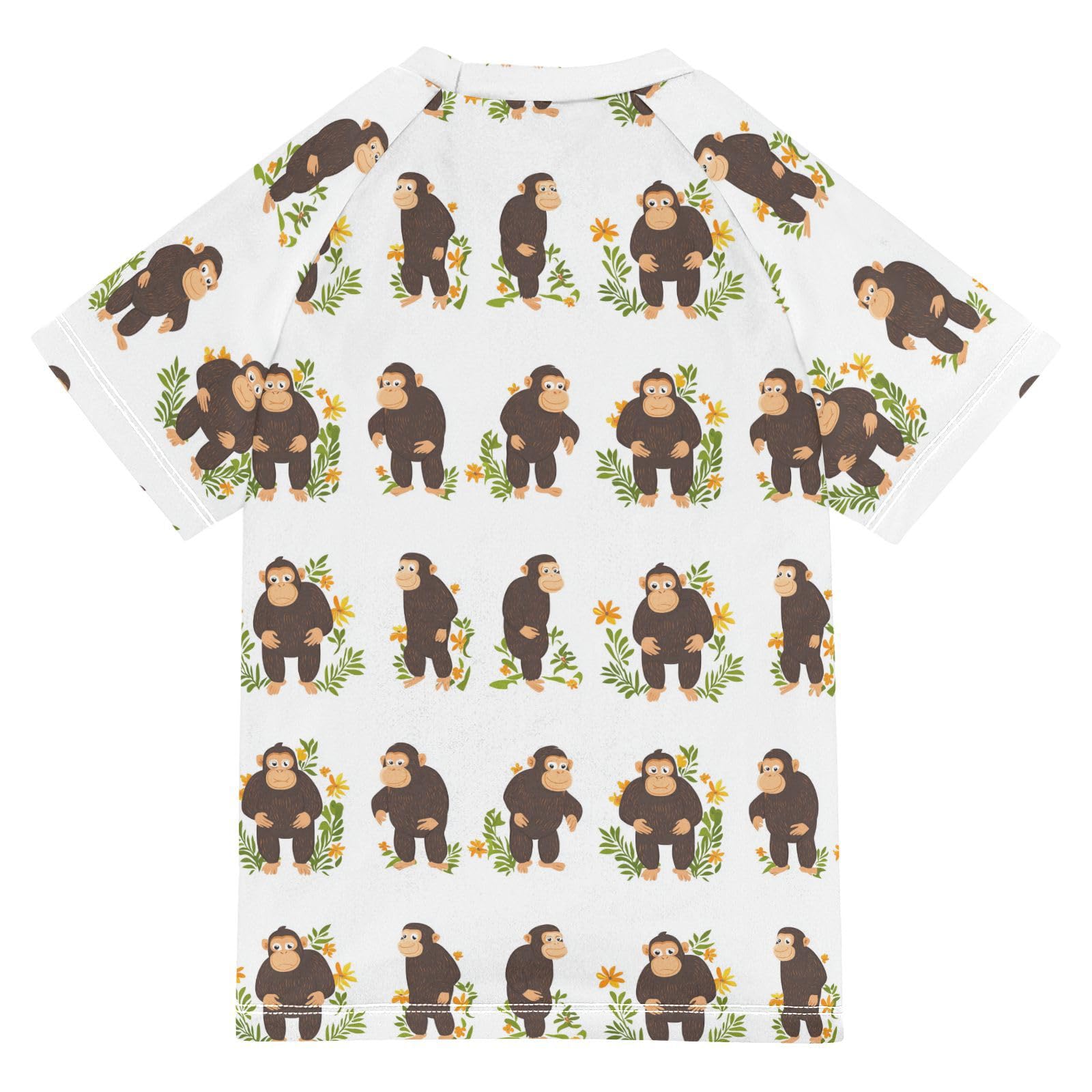 KLL Girl Bathing Suit Short Sleeve Rashguard Swimsuit for Girls 9T Cartoon Rhinopithecus White