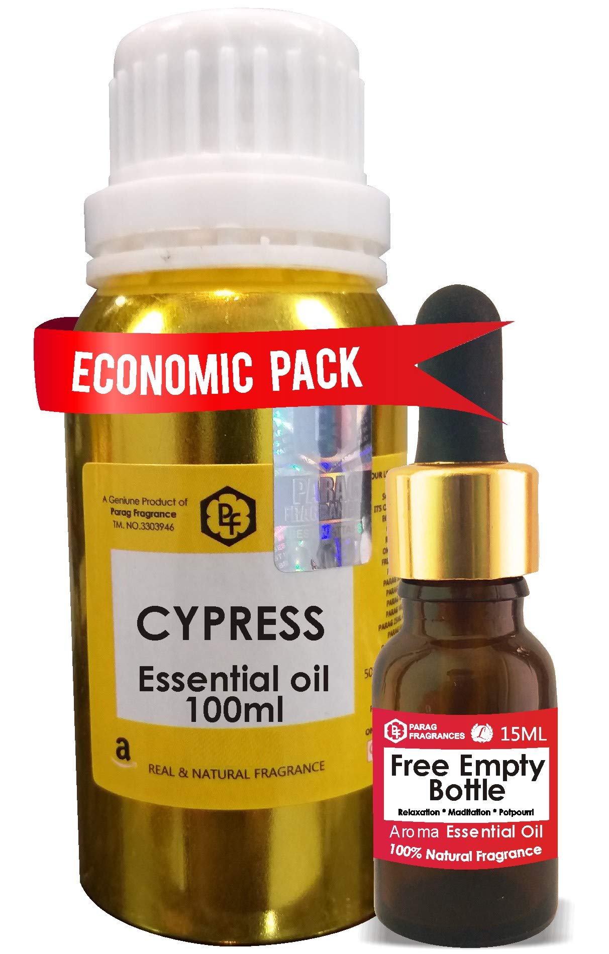 Parag Fragrances Cypress Essencial Oil 100ml (With Easy Use Bottle Free) For Aromatherapy, Relexasion, Meditation or Hair/Skin Treatment) Best Steam Distilled Organic Essential Oil