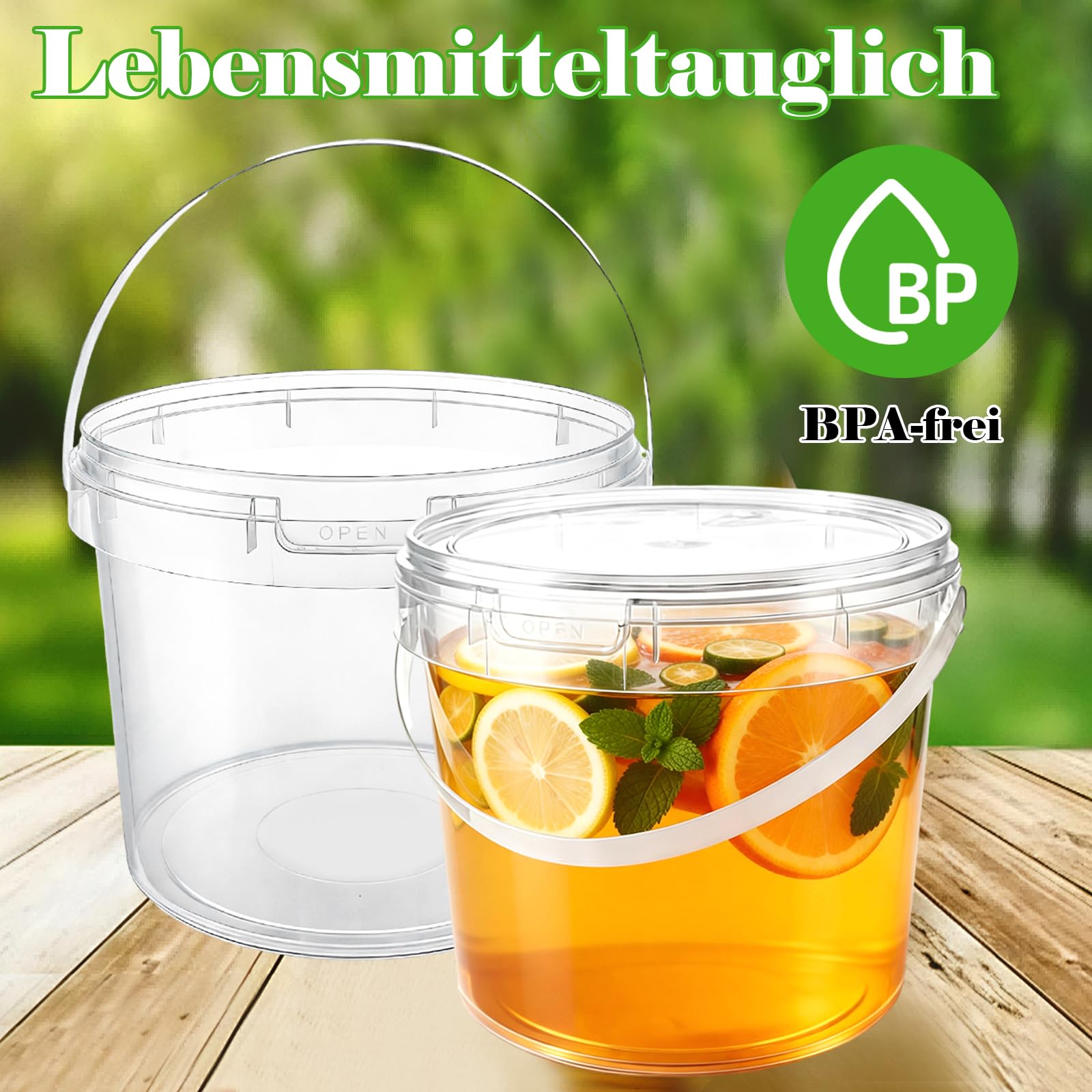 10 cubos con tapa de 5 l, cubos de plástico transparentes con tapa, cubos pequeños aptos para alimentos, recipientes de plástico reutilizables, caja de plástico