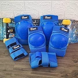 JBM Youth Knee Pads Elbow Pads and Wrist Guards Full Protective Gear for Skateboarding Skate Inline Riding Beginner Scooter Roller Skater (Blue, Medium)