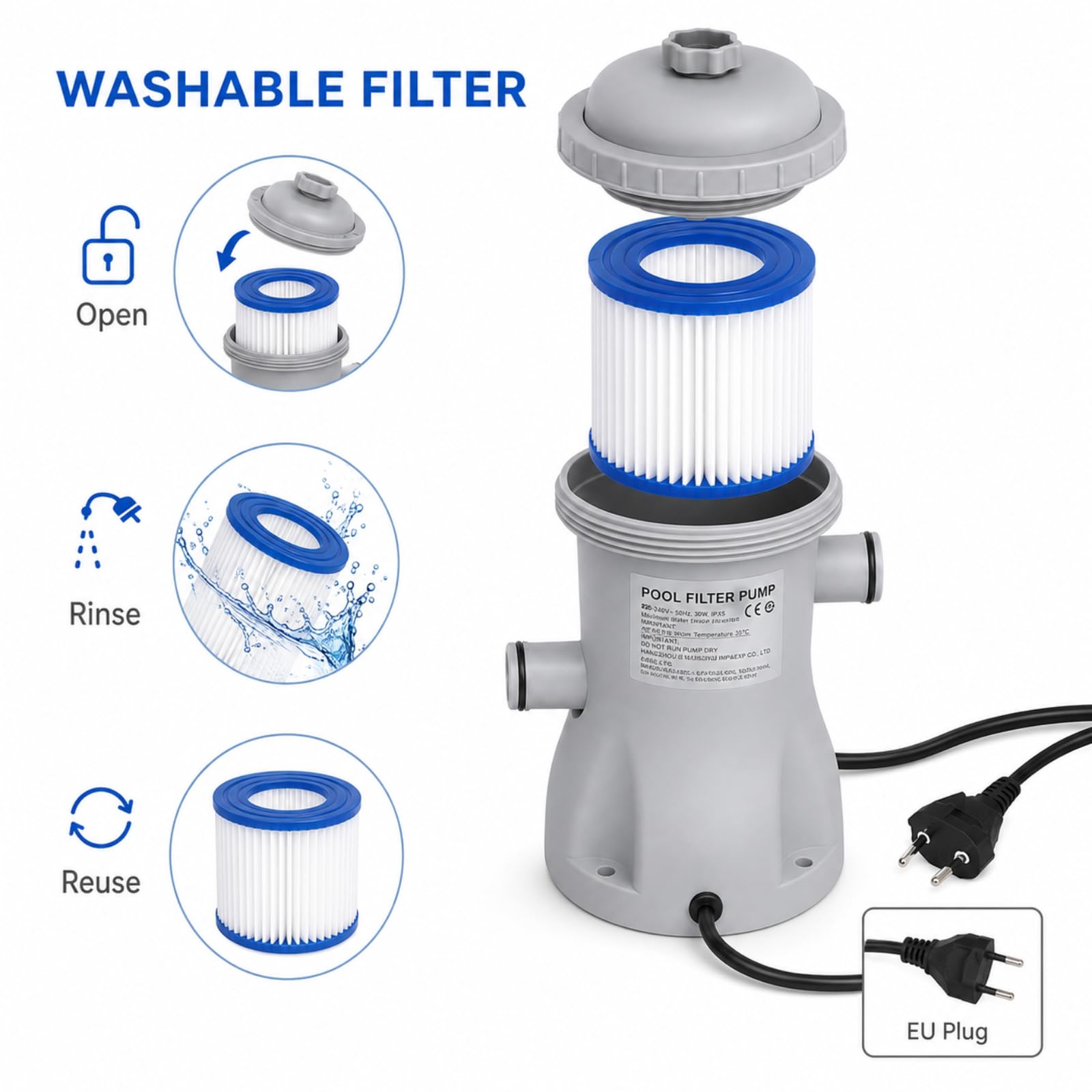 Pompe piscine hors sol 330 GPH, filtration à cartouche