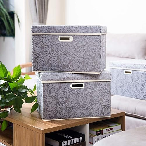 Miniatura 8 de PRANDOM Cubos de almacenamiento apilables con tapas paquete de 5 cajas de almacenamiento decorativas de tela, canastas organizadoras con asas de