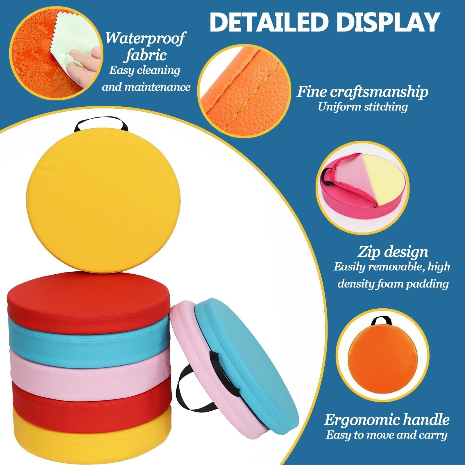 Flexible Bodenkissen für Klassenzimmer, wasserdicht, leicht zu reinigen, 35,6 x 5,6 cm, weiche Kissen für Yoga, Mtat, Kindertagesstätte, Schulstühle, 4 Stück