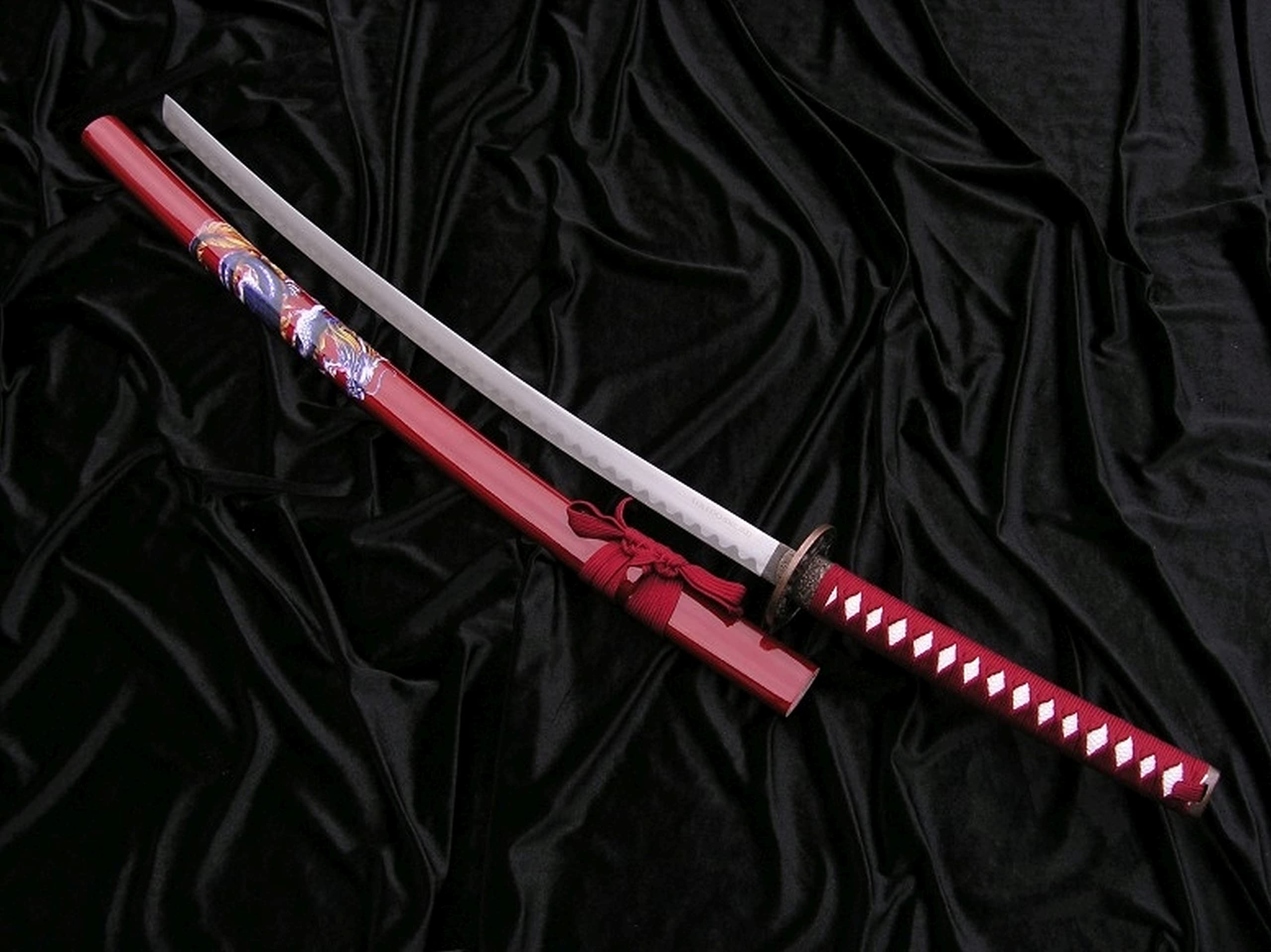 Spada da samurai Katana Red Dragon Sword Real Metal Not Sharp Steel con fodero per la decorazione di un collezionista o come regalo 4KM80-405RD