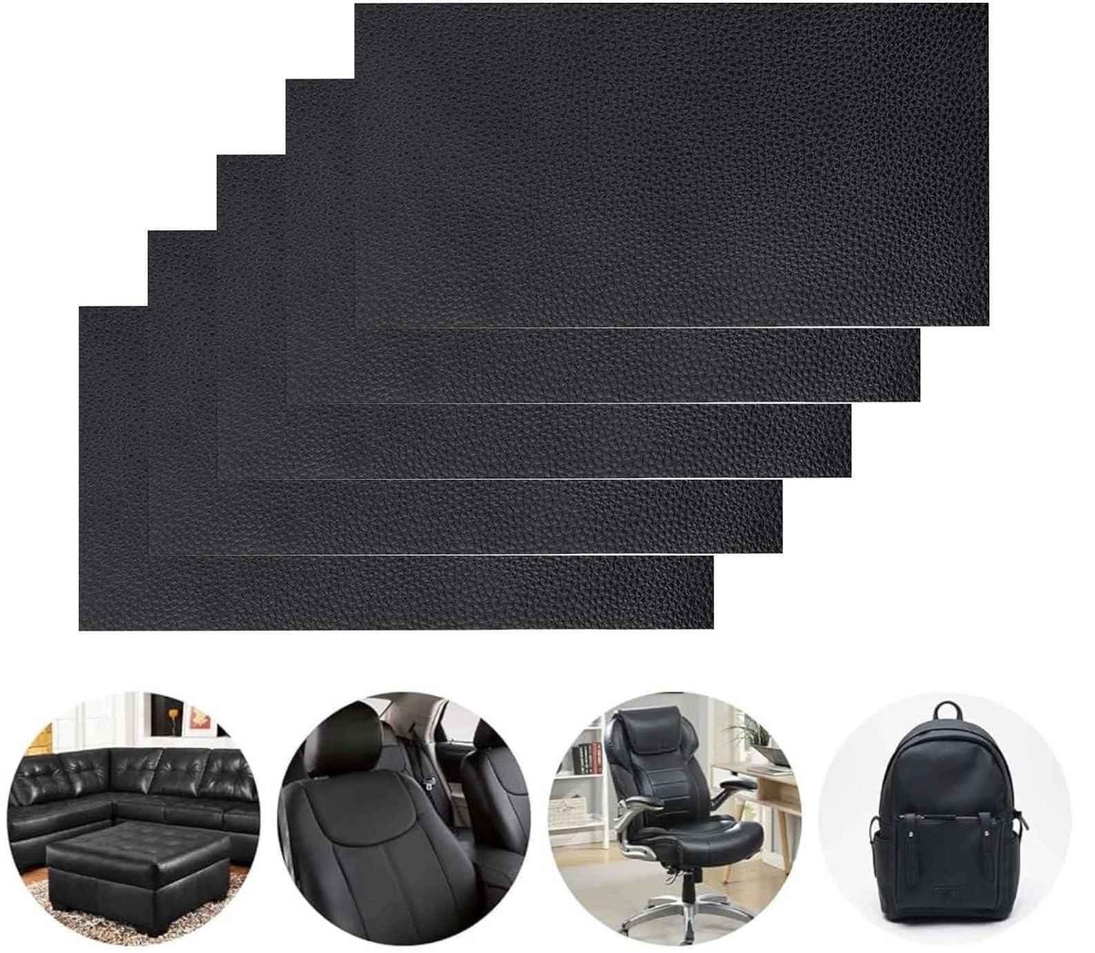 WALLMATE™ 5pcs Black Leather Repair Kit, 4" x 8inches Self-Adhesive Rectangular Leather Patch for Vinyl Repair-image-25