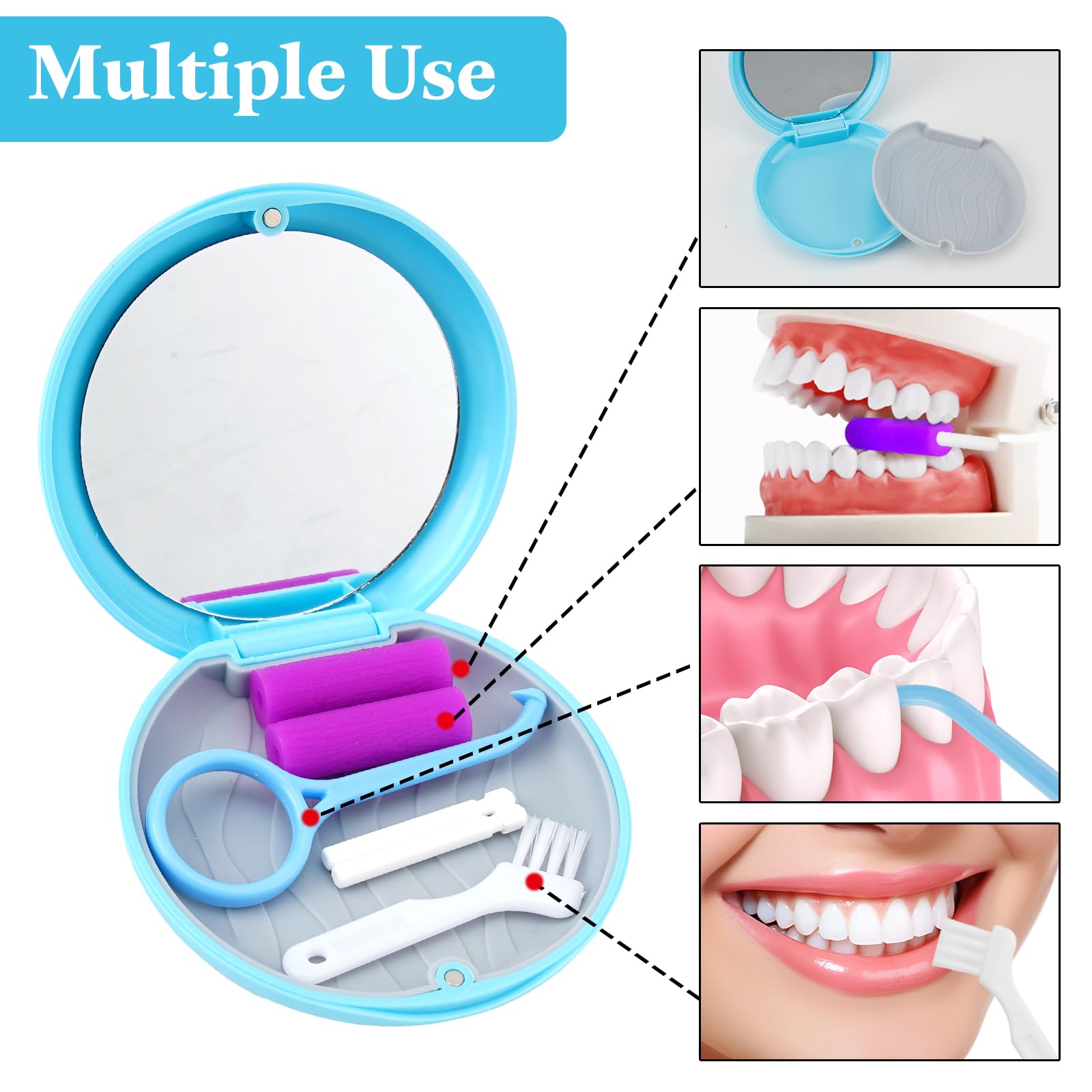 Caja Férula Dental con Herramienta de Eliminación de Alineadores y Masticador Invisible, 2 Piezas, Apto para Ortodoncia (Azul+Negro)