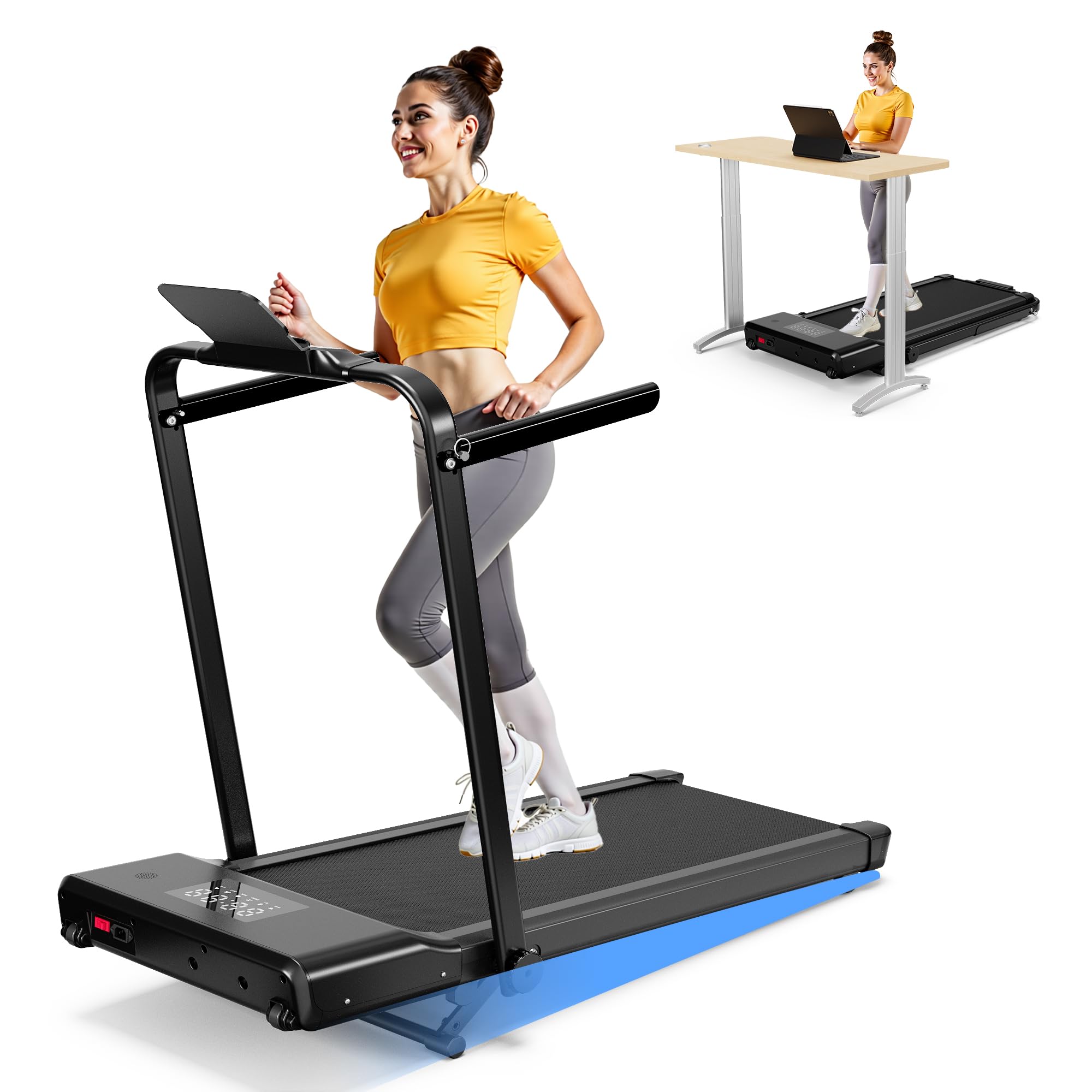 DeerRun Walking Pad Treadmill with Incline and Handle Bar