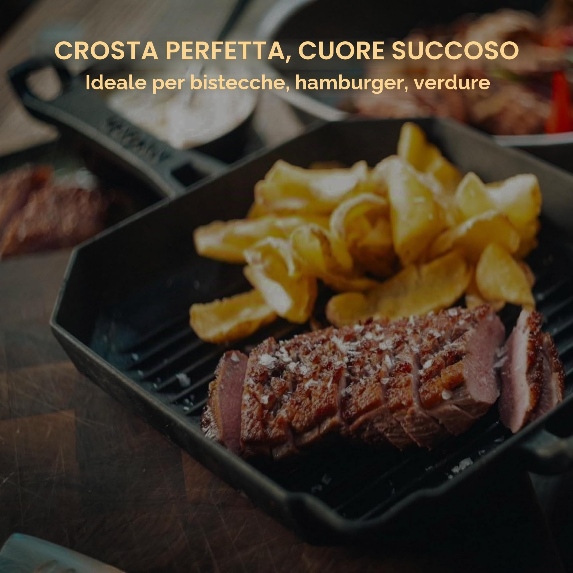 Padella in ghisa con griglie per grigliare [VINCITORE DI TEST] | Padella da BBQ in ghisa | Padella per bistecche in ghisa con beccuccio | Per induzione, vetroceramica, gas e griglia all'aperto |