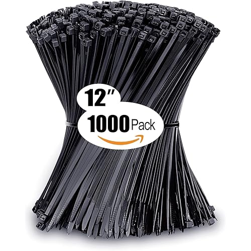 Zip Ties 12 inch with 45 lb Tensile Strength, Black Cable ties, 1000 Pack, ANOSON