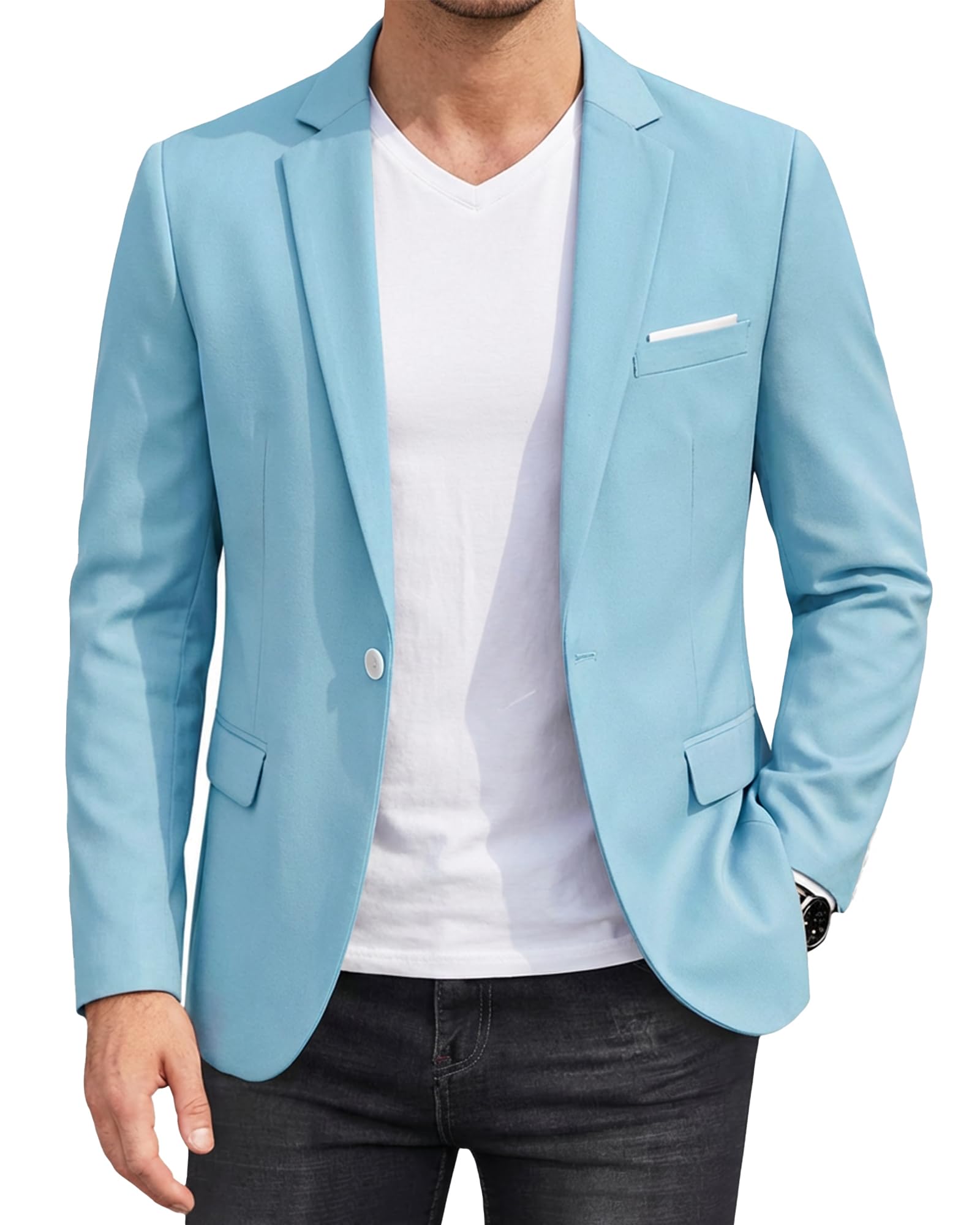 YND Men's One Button Slim Fit Blazer, Casual Lightweight Suit Daily Jacket Coat