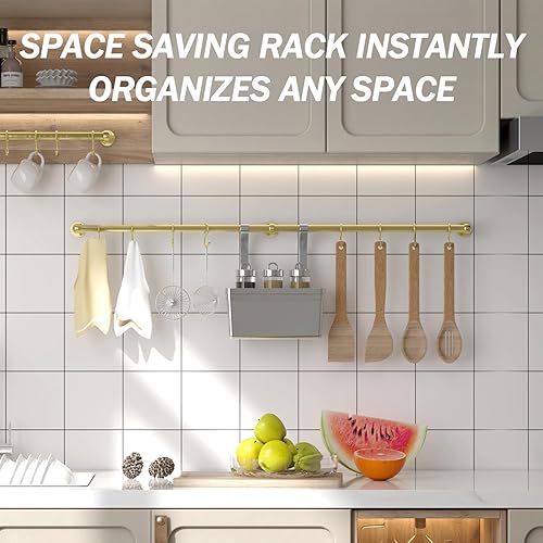 Miniatura 5 de ROTHLEY Percha de acero inoxidable para ollas y sartenes  39.4 pulgadas montado en la pared para ollas y sartenes para riel de pared de cocina con