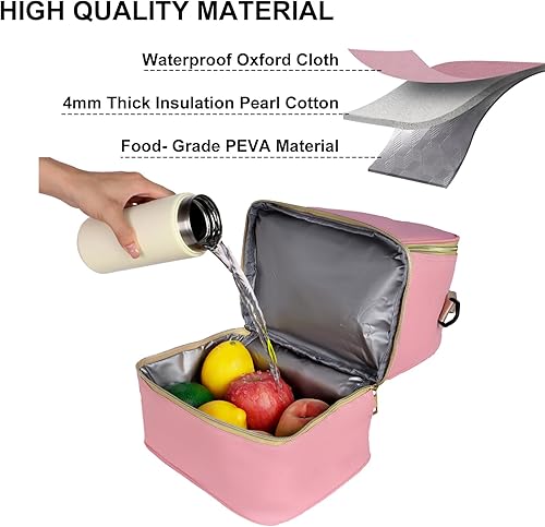 Miniatura 6 de Geestock Mochila de almuerzo aislada para mujer, mochila de almuerzo de doble cubierta, pequeña bolsa de mano con correa extraíble para el hombro,