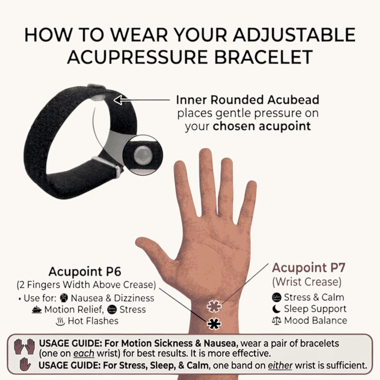 Stylish Motion Sickness Bracelets – Adjustable Anti-Nausea Wristbands for Travel, Carsickness, and Natural Acupressure Relief (Medium 8)