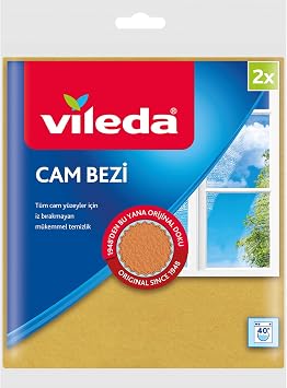 Vileda Glass Cloth, Extra Brightness, Yellow, Pack of 2