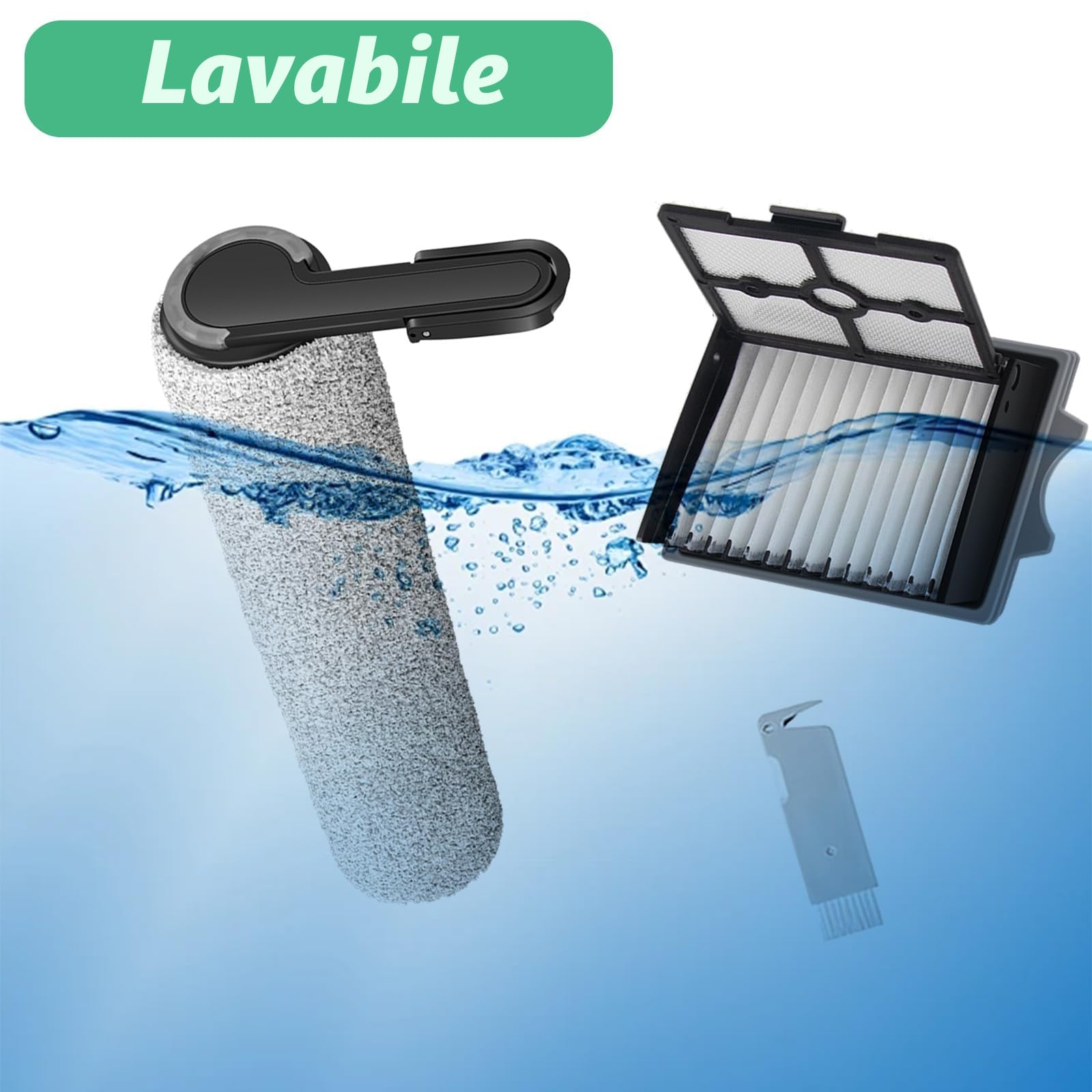Parti di Ricambi per Tineco Floor One Stretch S6/ Switch S6/ S7 Stretch Ultra/ S6 stretch lite/ S9 Artist, Kit di 2 Spazzole a Rullo, 2 Filtro, 1 Spazzola di Pulizia