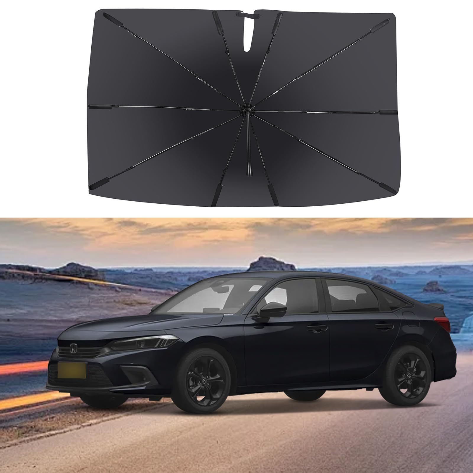 bluqulo car Sunshade Windshield Cover, car Front Window Sunscreen Foldable Sunshade, 56 "x28 Front Window Heat Protection UV Protection for 2023-2024 Honda Civic