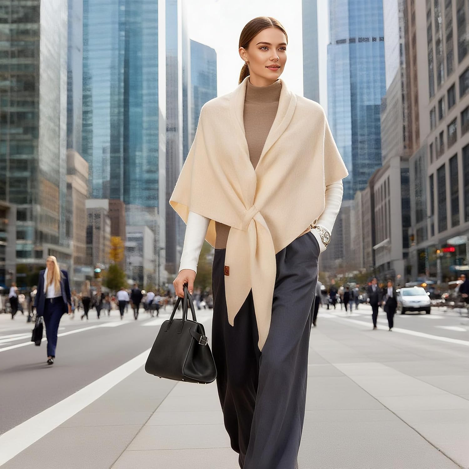 Winter Pashmina Shawl Wraps for Women,2026 Valentine's Day Gift Knitted Shawls and Wraps Cardigan Cape Wool Cashmere Shoulder Top Sweater Shawl Scarf(Rice White) - Image 4