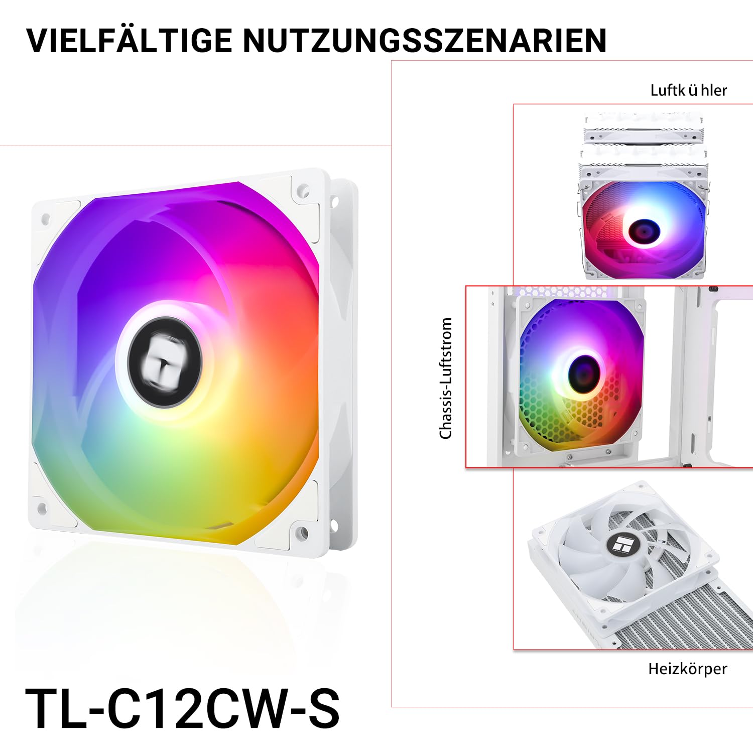 TR-Thermalright TL-C12CW-S wentylator CPU PWM ARGB 120 mm, cichy wentylator 1550 RPM, biały wentylator CPU, może być sparowany z obudową / chłodnicą procesora
