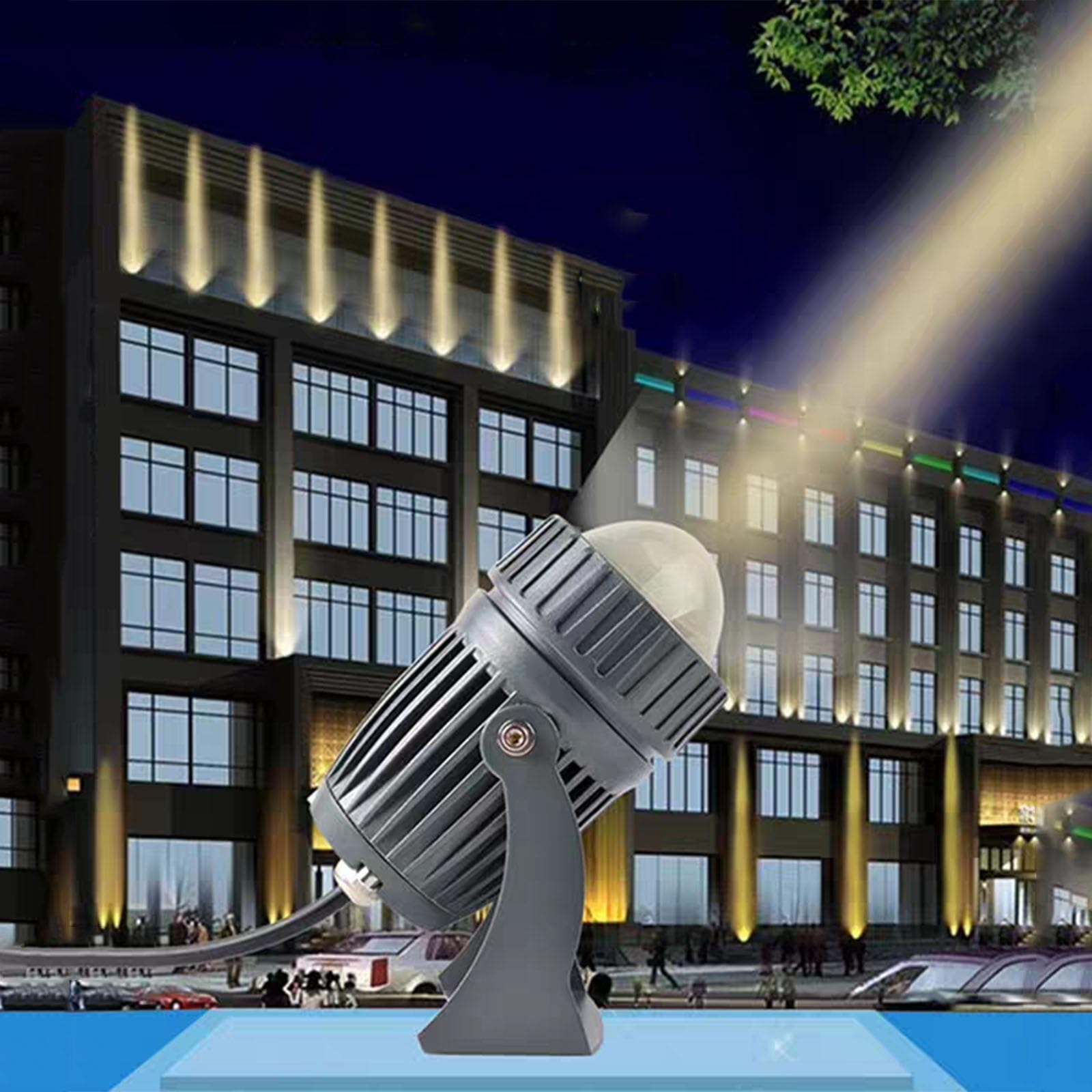 Obrotowy reflektor LED o dużej mocy 10 W, lampa zewnętrzna, oświetlenie krajobrazu, do ogrodu i podwórza (niebieski, 110-230 V)