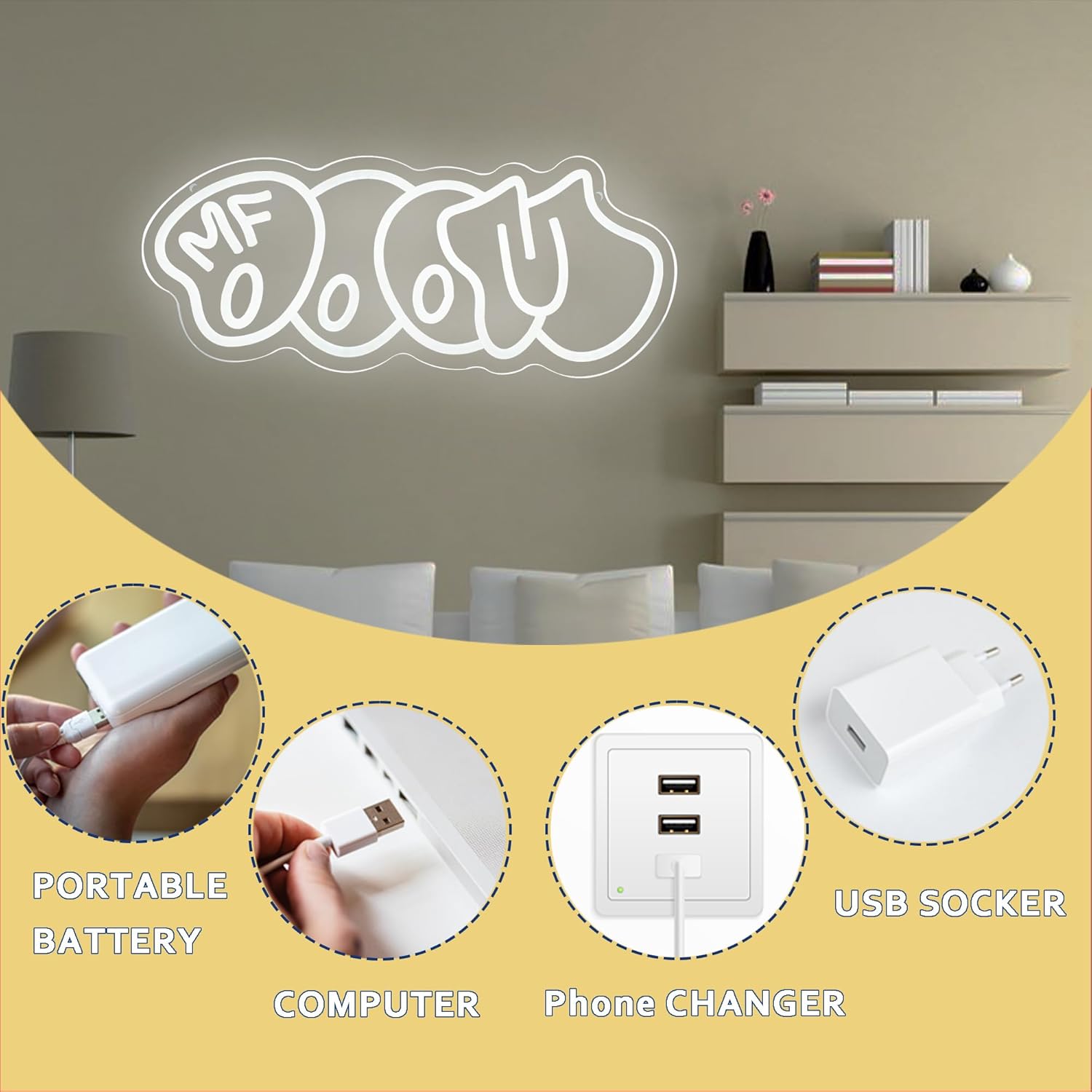 Symone Mf Doom Neon Signs, USB Powered Dimmable LED Neon Light Classic Hip Hop Decor, for Bedroom Music Lovers Urban Chic Modern Studio Decor, Personalized Gifts for Music Lovers(16.1 * 6.7 in) - Image 5