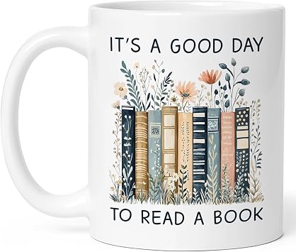 Gifts for Books Lovers Women - Its A Good Day To Read A Book Mug, Book Lover Mugs, Books Coffee Cup with Stacked Novel Design, Bookworm Mugs for Readers