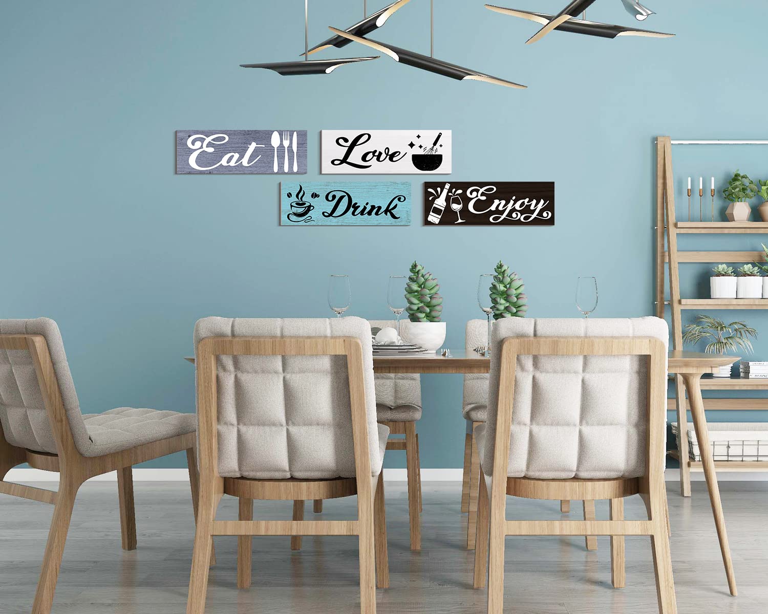 Decorazioni Parete Cucina - 4 Targhe Legno Con Scritte Eat Drink Love