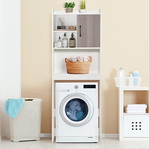 Miniatura 5 de Tangkula Gabinete de almacenamiento sobre el inodoro organizador de baño alto independiente con estantes de almacenamiento abiertos y armario de