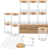 Vista 1 de ABK Tarro de vela de vidrio de 7 onzas, tarros redondos para velas, paquete de 12 con tapas de bambú y 20 etiquetas en blanco, tarros vacíos