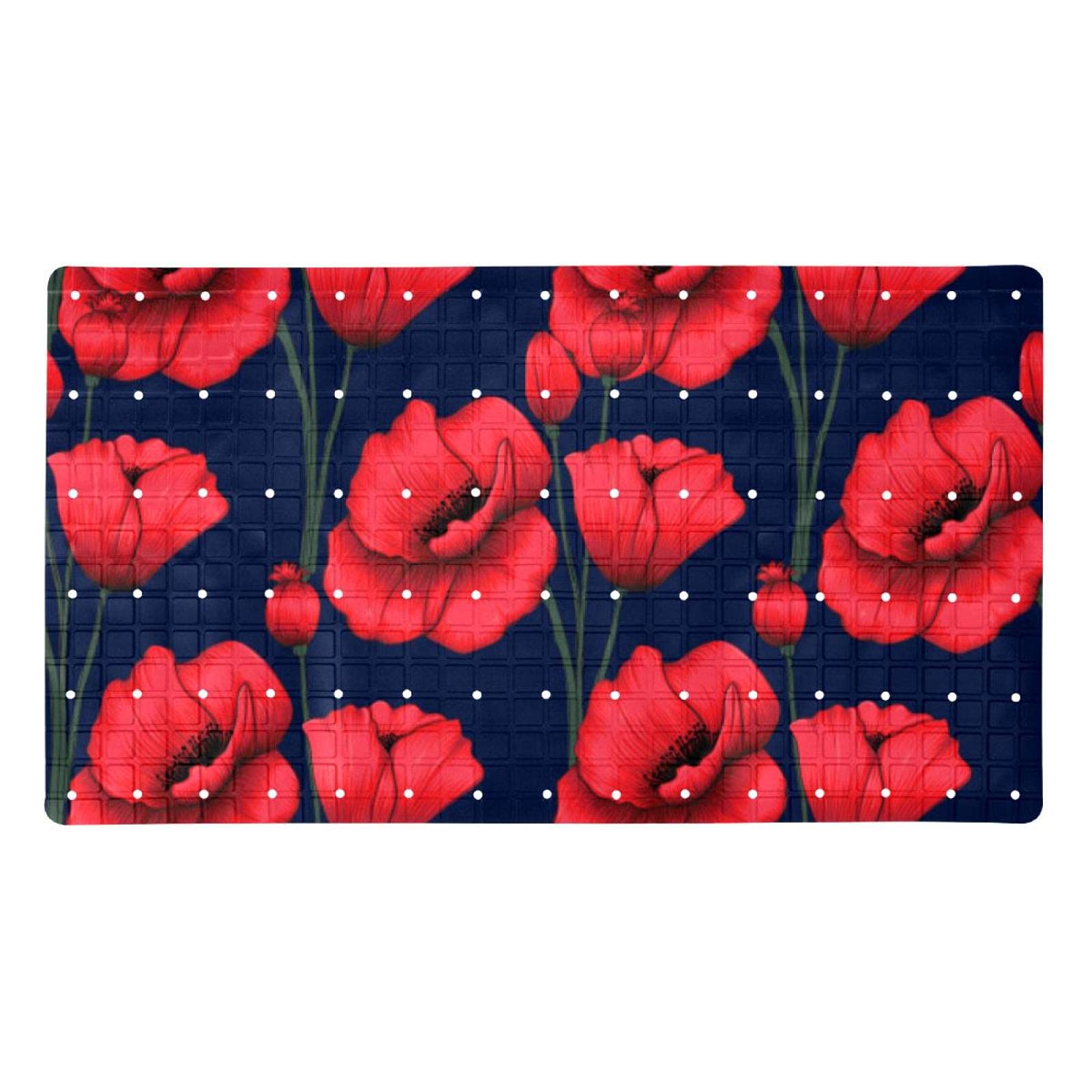 Rutschfeste Badematten für Badezimmer, Motiv: rote Mohnblumen, rechteckige Badewannenmatte, maschinenwaschbar, 39 x 70 cm
